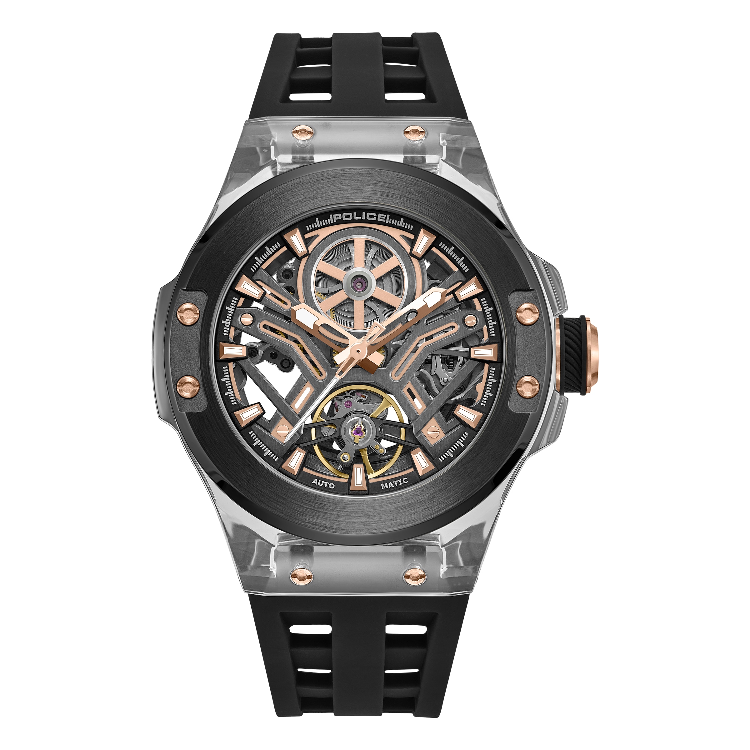 Police Automatikuhr »Cyclone« Armbanduhr, Herrenuhr, Mechanische Uhr, Silikonarmband, analog