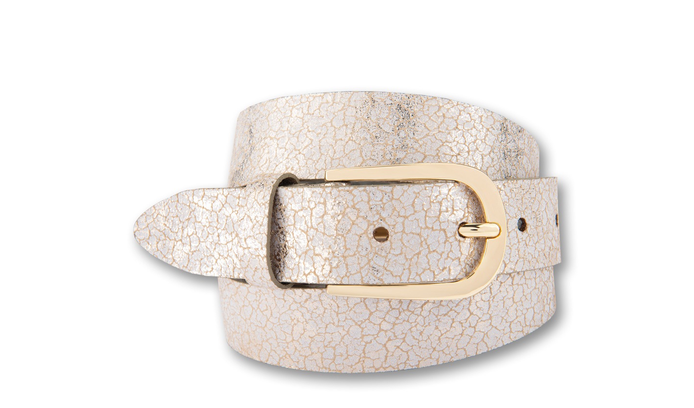 Ledergürtel BERND GÖTZ "Ledergürtel mit glänzend changierendem Metalleffekt", Damen, Gr. 110, beige, gold, Rindsleder, Gürtel Ledergürtel
