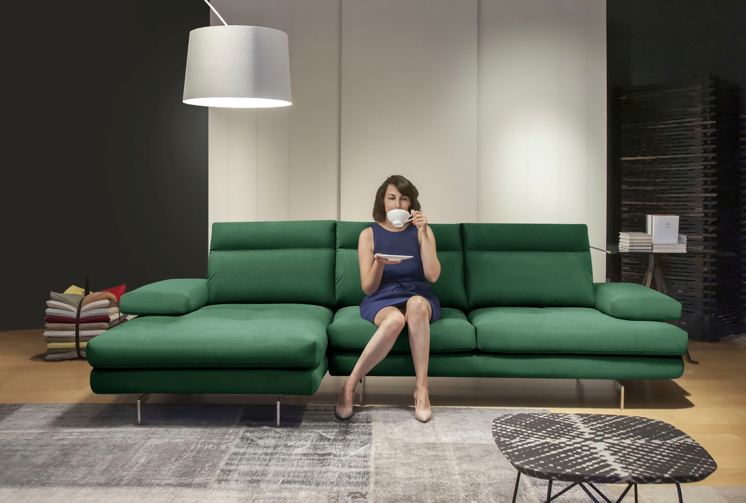 CALIA ITALIA Ecksofa »Toby Wing, L-Form, Designsofa mit sensationellem Sitzkomfort«, inklusive Sitztiefenverstellung, Füße in chrom glänzend