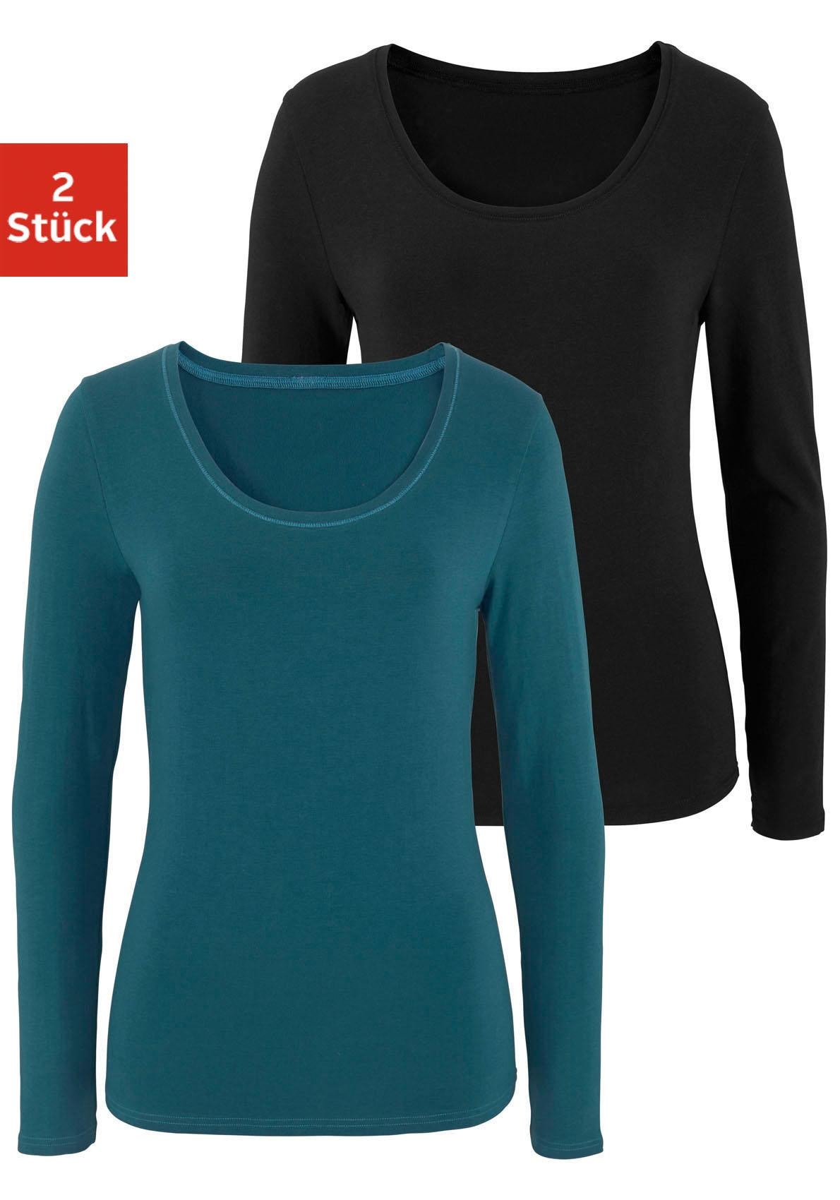 Vivance Langarmshirt "aus elastischer Baumwoll-Qualität" 2er-Pack, aus elastischer Baumwoll-Qualität, besonders weich