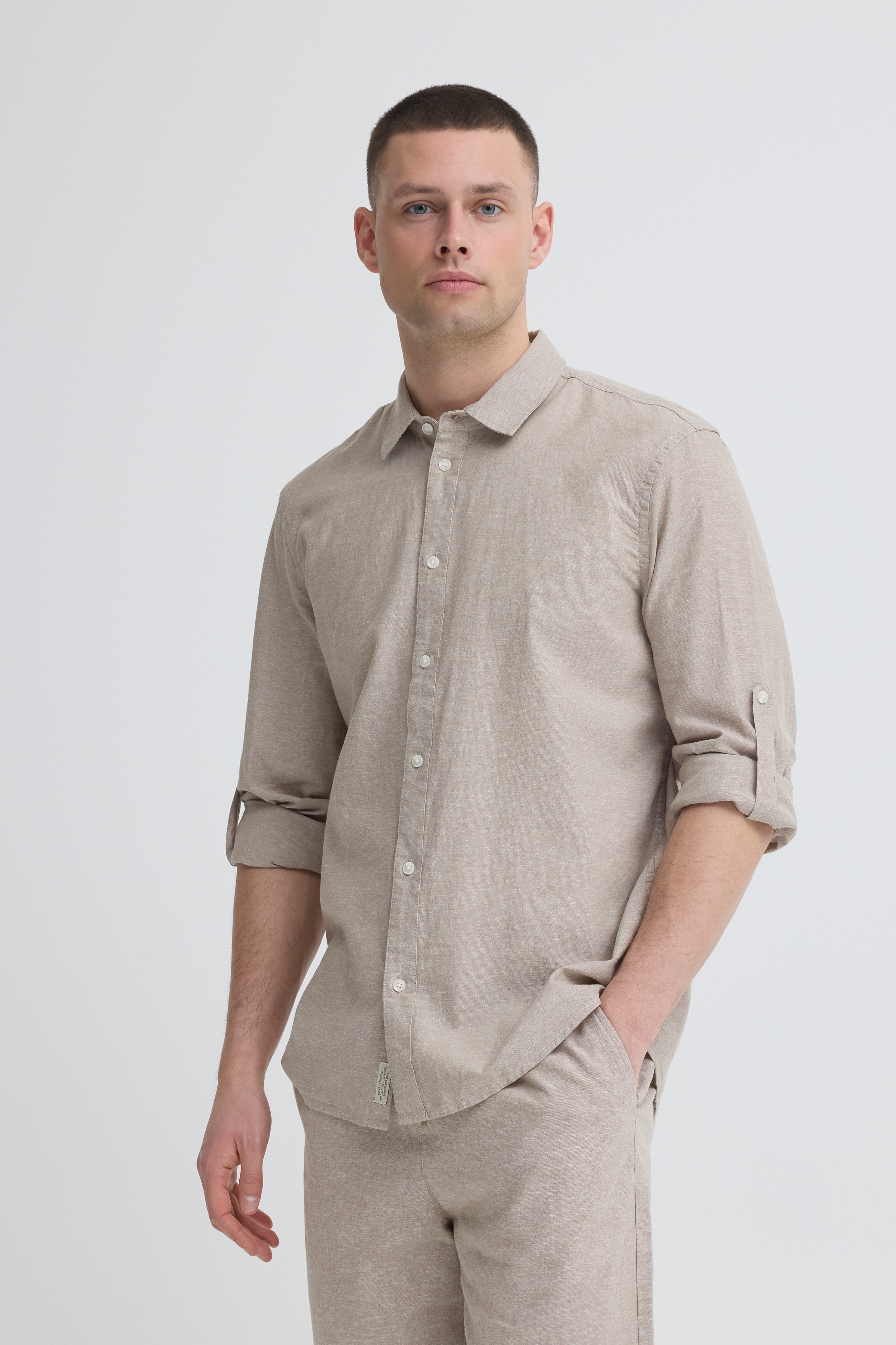 Blend Langarmhemd "BHABAN SHIRT PP NOOS" mit normalem Hemdkragen, Regular Fit, in Leinenoptik