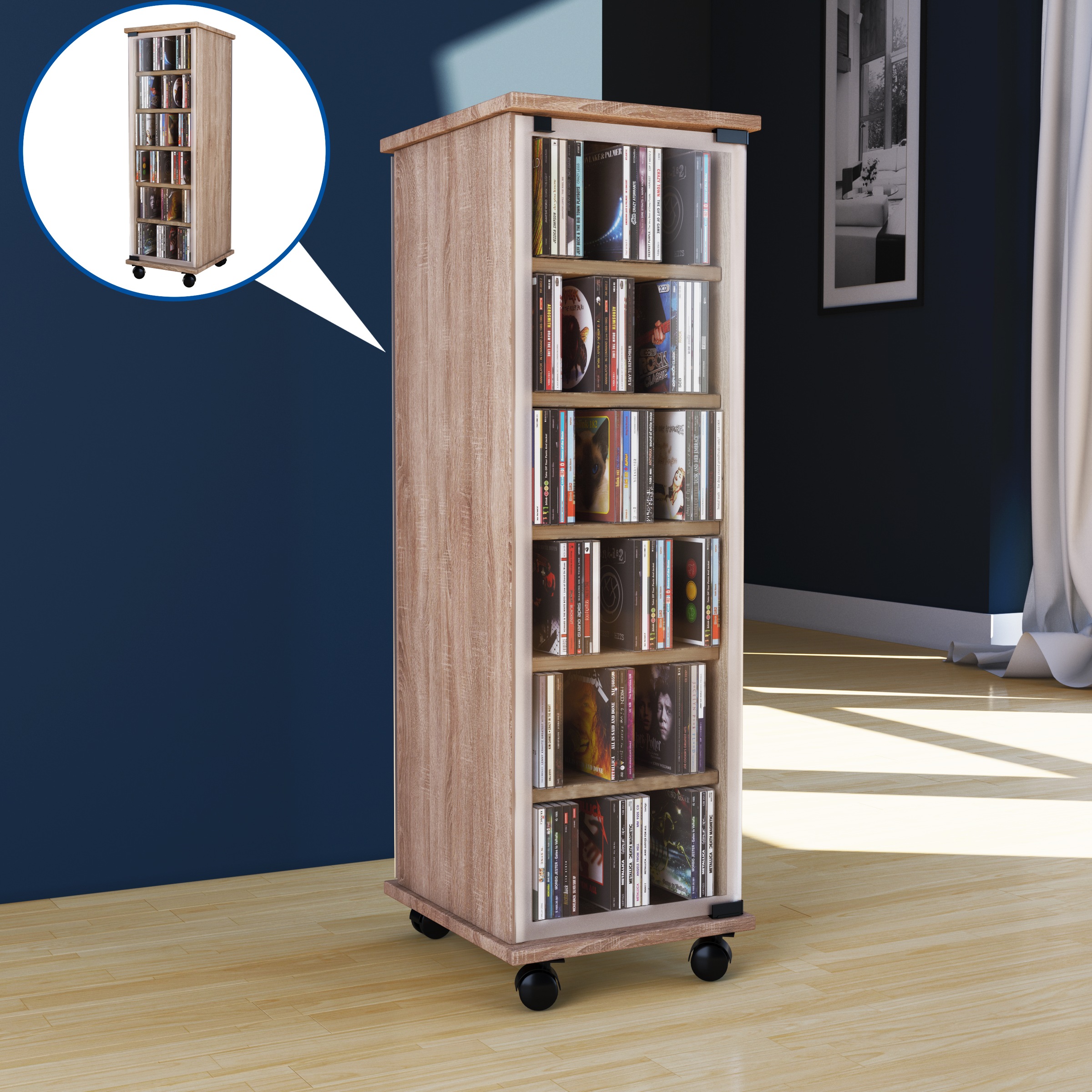 Ebuy24 - Etagère cd/dvd média Valenza h. 98 x l. 31 x p. 35 cm Sonoma Eiche (Sägerau)