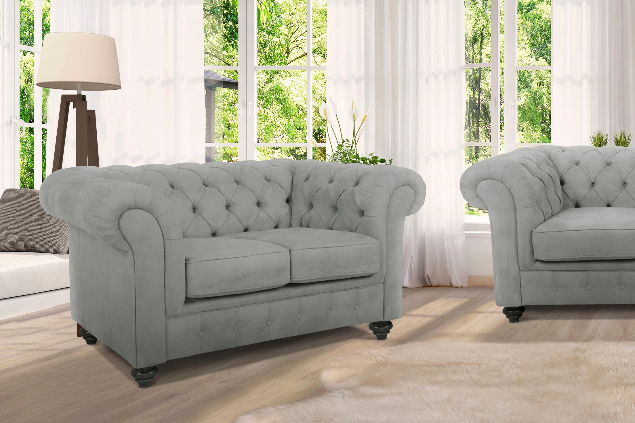 Home affaire Chesterfield-Sofa "Duc 2-Sitzer", hochwertige Knopfheftung im Rücken, Samtoptik mit changierender Optik