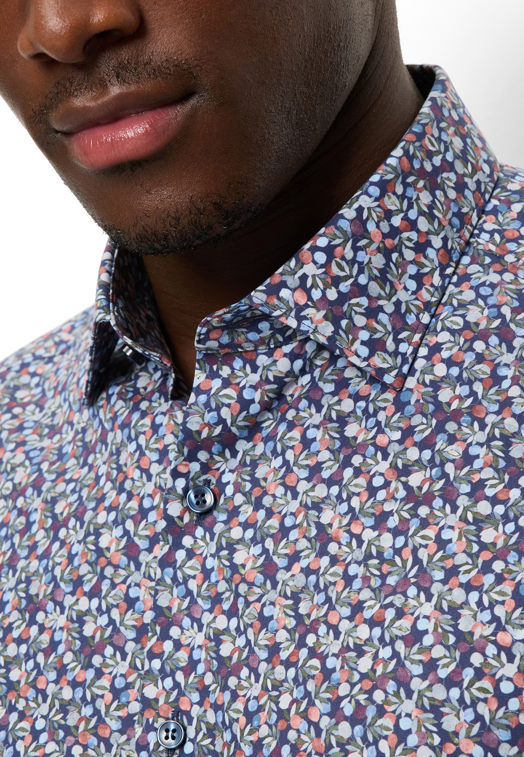 Langarmhemd OLYMP "Level Five", Herren, Gr. 40, N-Gr, marine, Web, Obermaterial: 100% Baumwolle, normal, 2-Knopf-Manschette, Hemden, Businesshemd, body fit, New York Kentkragen, florales Muster 2