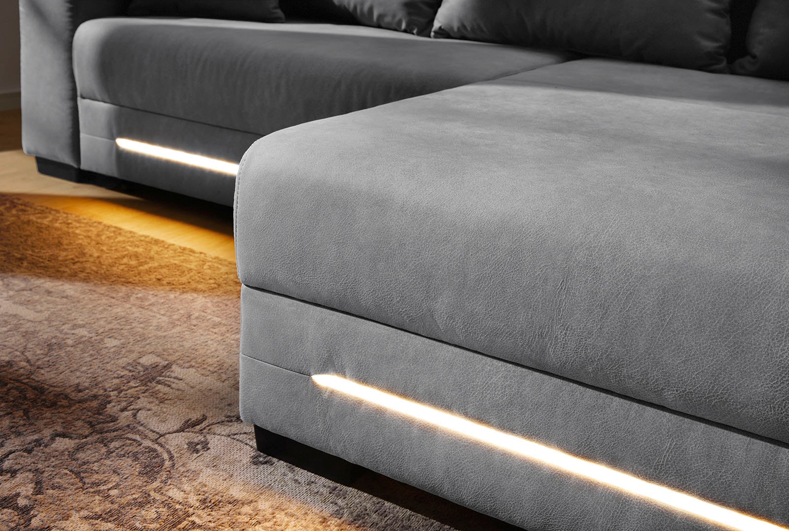 Jockenhöfer Gruppe Ecksofa »Spotlight, L-Form, mit dimmbarer LED-Beleuchtung«, inkl. Bettfunktion & Bettkasten, Ottomane links/rechts montierbar