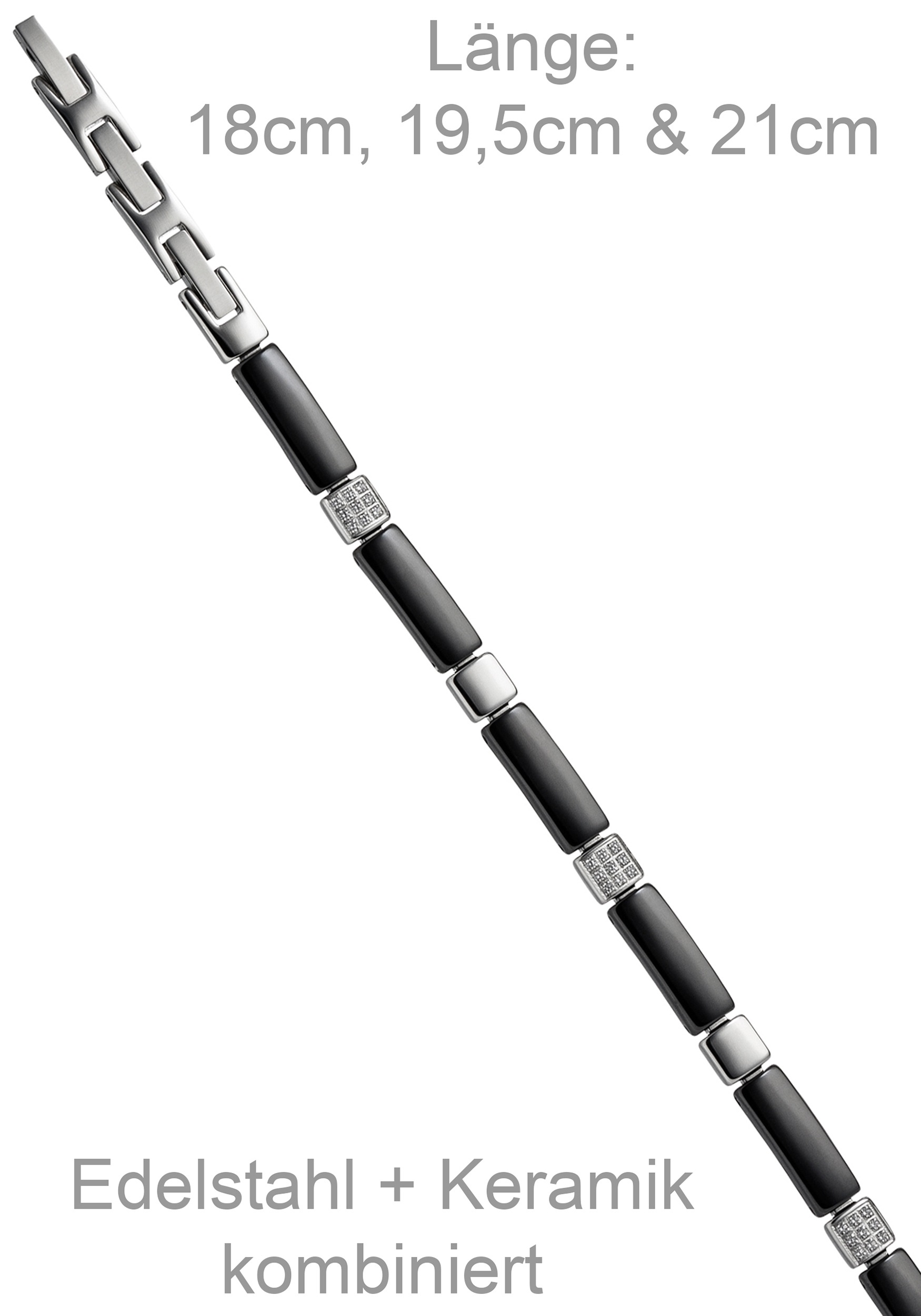 JOBO Armband »6,3 mm« Edelstahl mit Keramik und 27 Zirkonia 21 cm