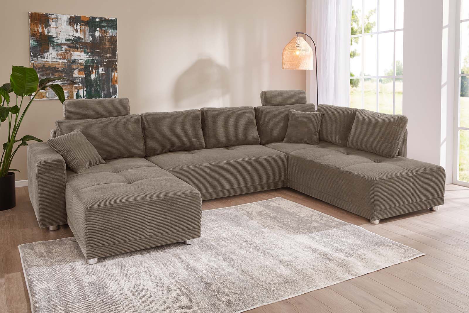 Jockenhöfer Gruppe Wohnlandschaft "Orlando U-Form, B: 337 cm, Liegefl. 135x305 cm" mit Schlaffunktion, Bettkasten, 2 Kopfstützen & 2 Zierkissen,Federkern