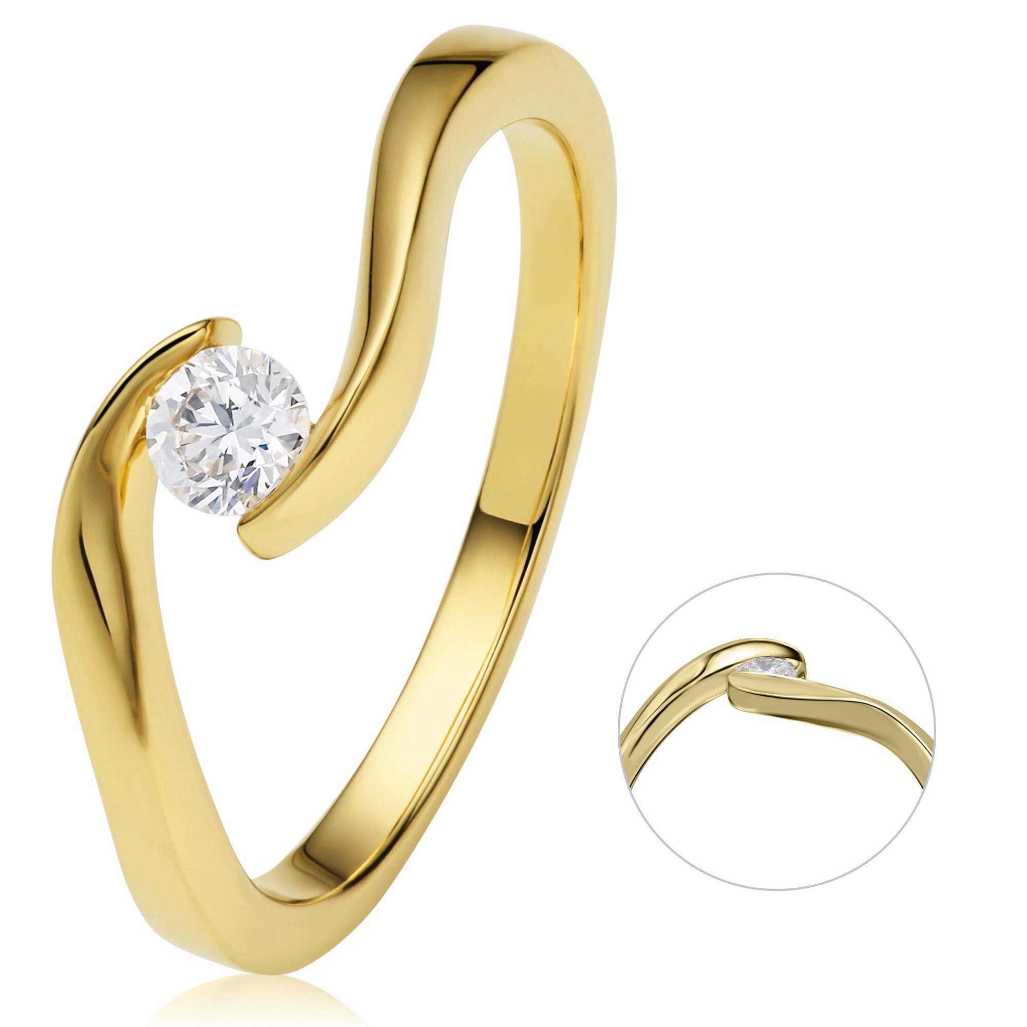 Diamantring »0,20 ct Diamant Brillant Spannfassung Ring aus 750 Gelbgold«, Damen Gold...