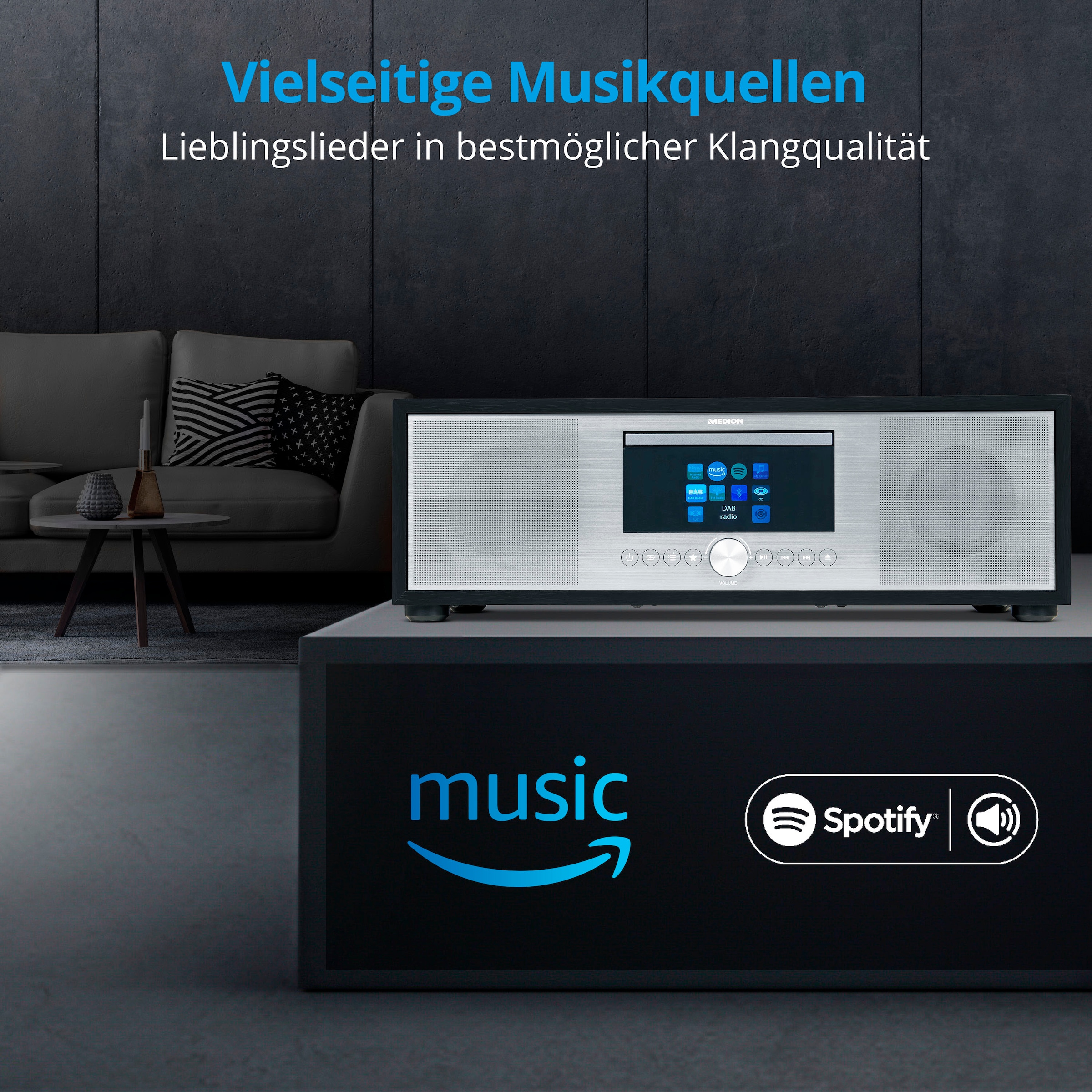 Medion® Internet-Radio »All-In-One Audio System LIFE® P-Serie«, (Bluetooth-LAN (Ethernet)-WLAN Internetradio-Digitalradio (DAB+)-UKW mit RDS-FM-Tuner 80 W)