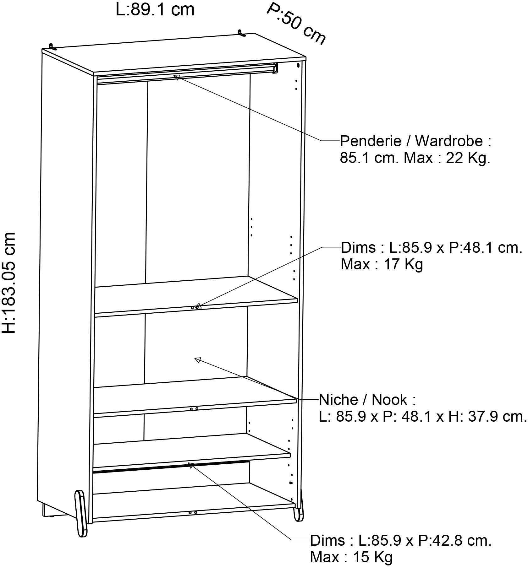 Demeyere GROUP Kleiderschrank »Ilian«, (Packung), modernes Design fürs Kinderzimmer, Kinderkleiderschrank