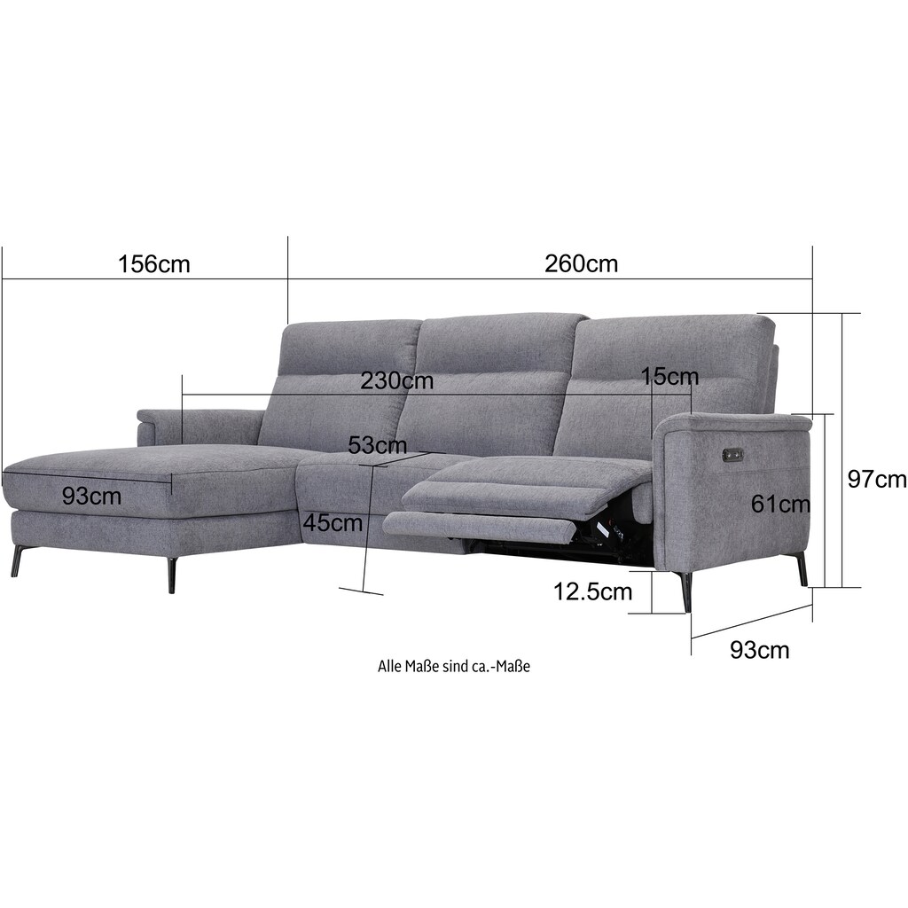 Places of Style Ecksofa »Barano, L-Form, 260cm, in Leder und Webstoff,«