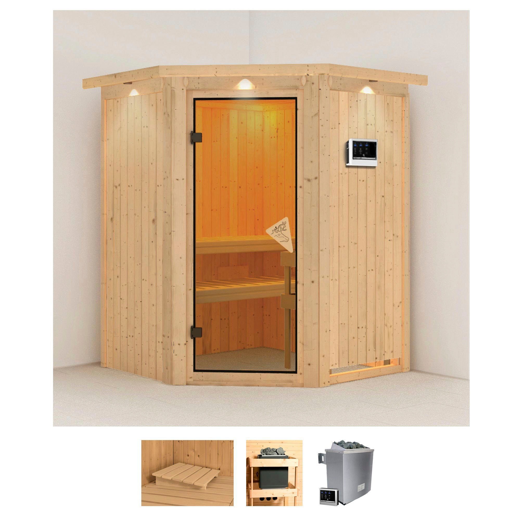 Karibu Sauna "Larin" Set, Ofen 9 KW externe Strg easy