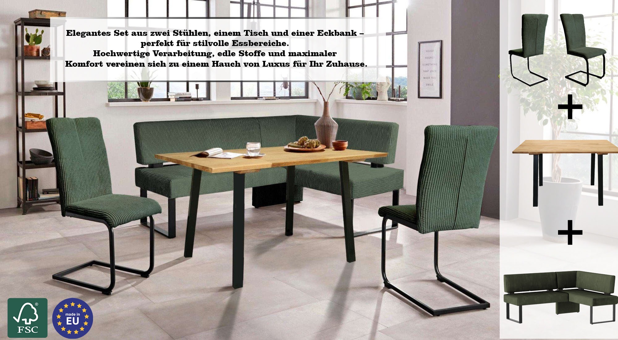 Home affaire Eckbankgruppe "Oliver" Set, 4-tlg, 4 Stk. tlg. Eckbank mit Wel günstig online kaufen