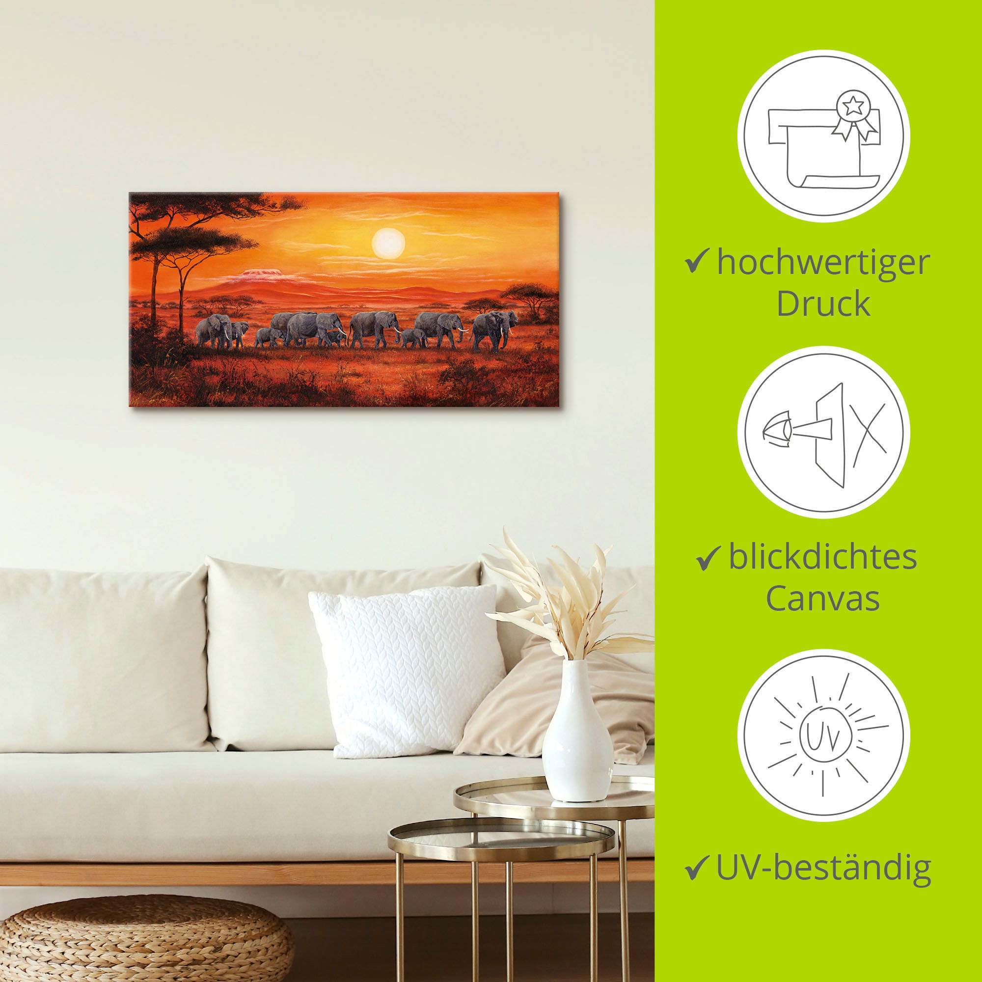 Artland Wandbild »Elefantenherde«, Wildtiere, (1 St.), als Leinwandbild, Poster, Wandaufkleber in verschied. Größen