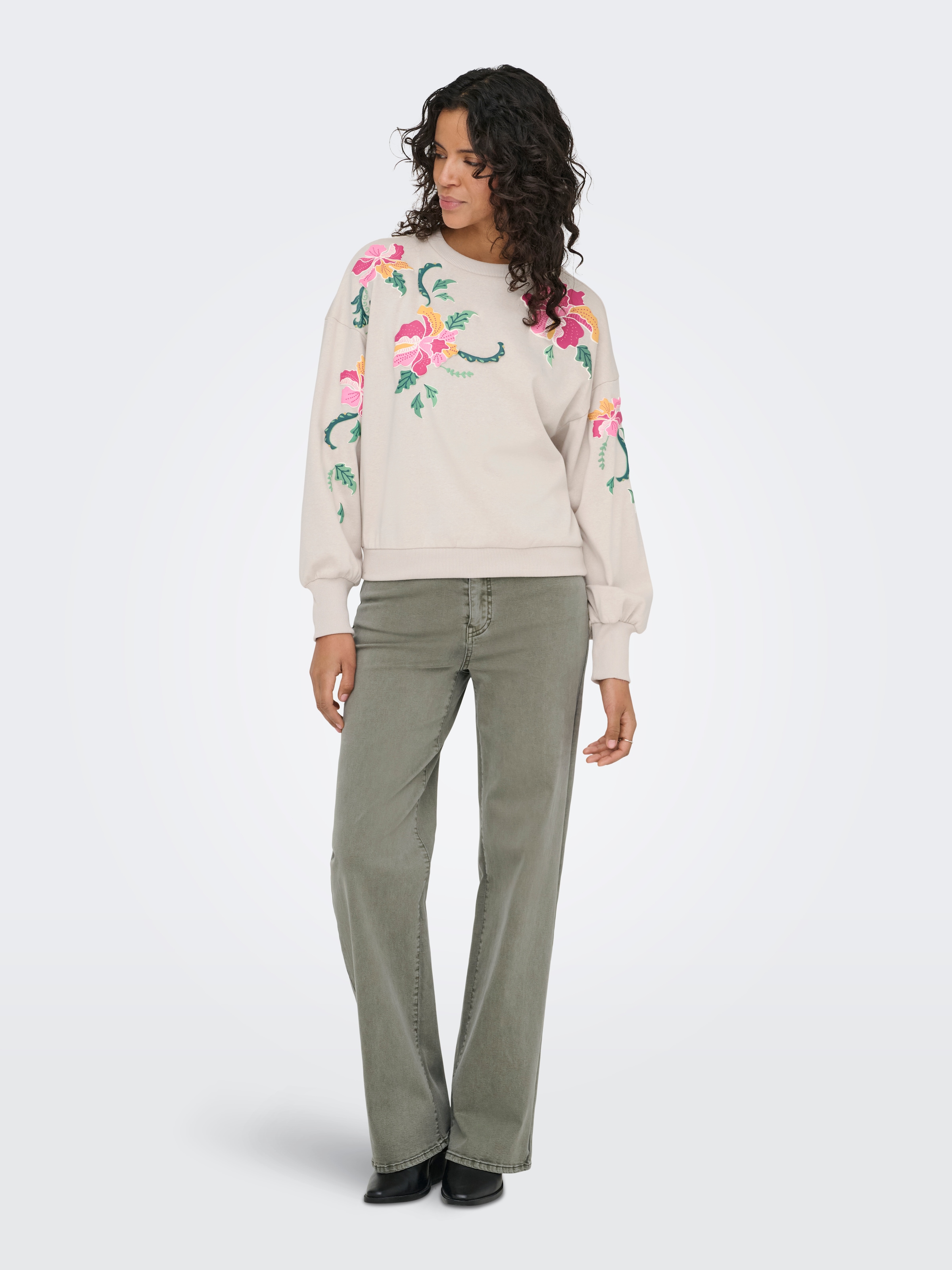 ONLY »ONLBROOKE L/S O-NECK FLOWER SWT«, Baumwollmischung, regular fit
