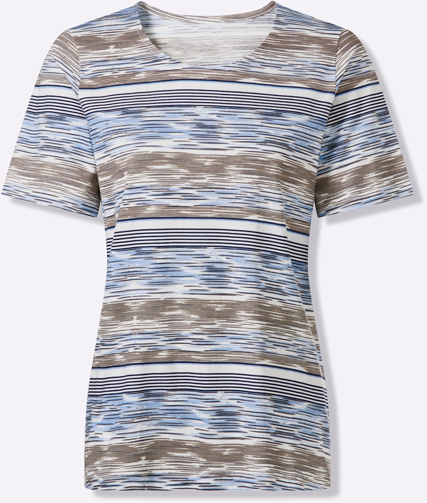 Kurzarmshirt CLASSIC BASICS "Kurzarm-Shirt", Damen, Gr. 50, hellblau, ecru, bedruckt, 100% Baumwolle, gemustert, gestreift, mehrfarbig, Rundhals, Shirts 2