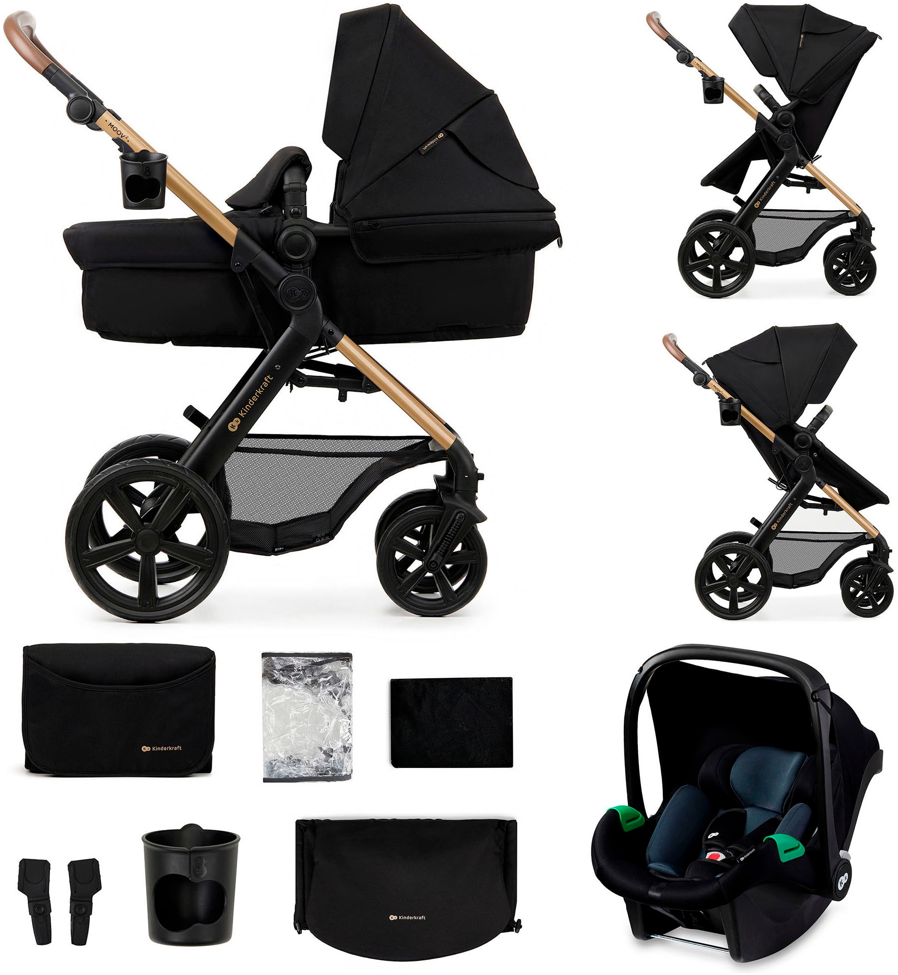 KINDERKRAFT Kinder Kombi-Kinderwagen "MOOV 2 3IN1", schwarz, Stahl, Kinderwagen, mit EVA-Rädern