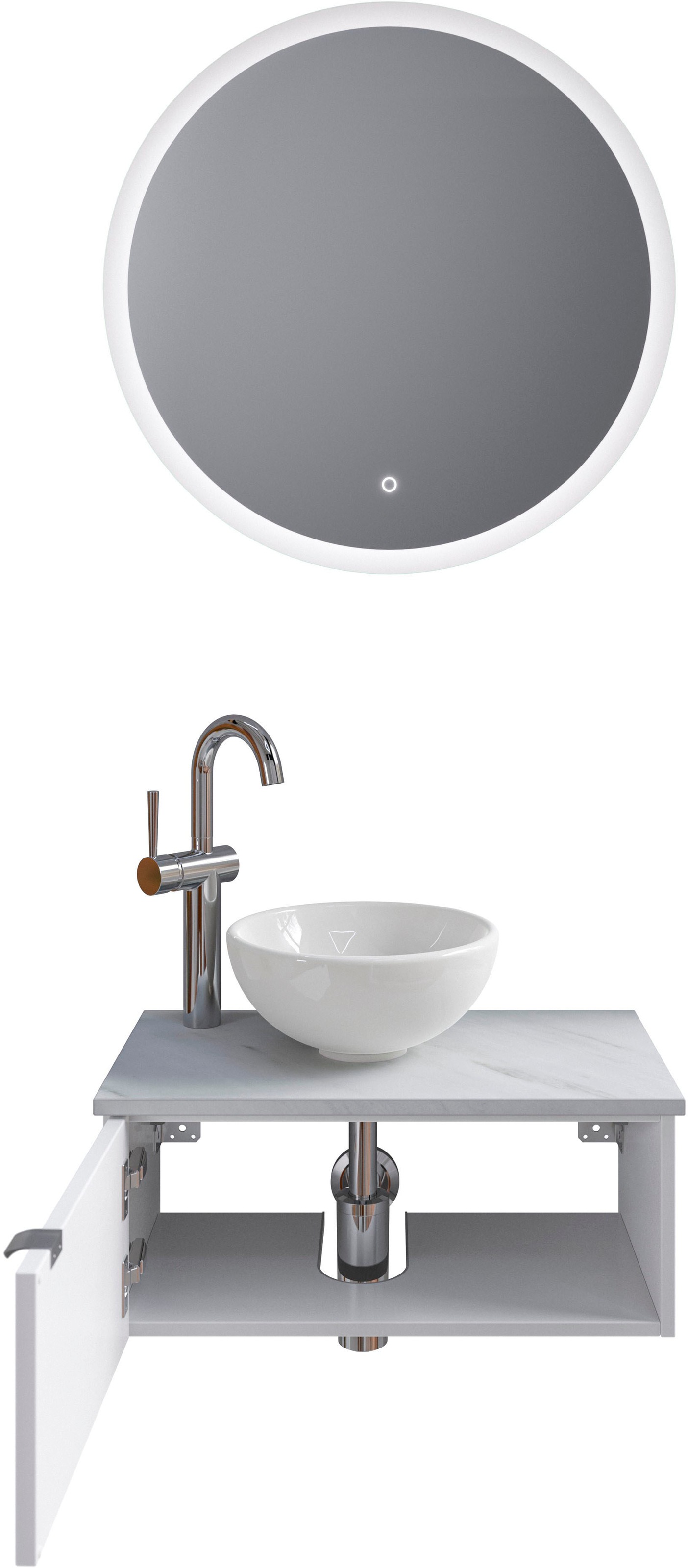 Saphir Badmöbel-Set »Serie 6915«, (4 St.), Gäste-Bad, 70 cm breit, mit LED-Spiegel, offenem Fach und 1 Tür