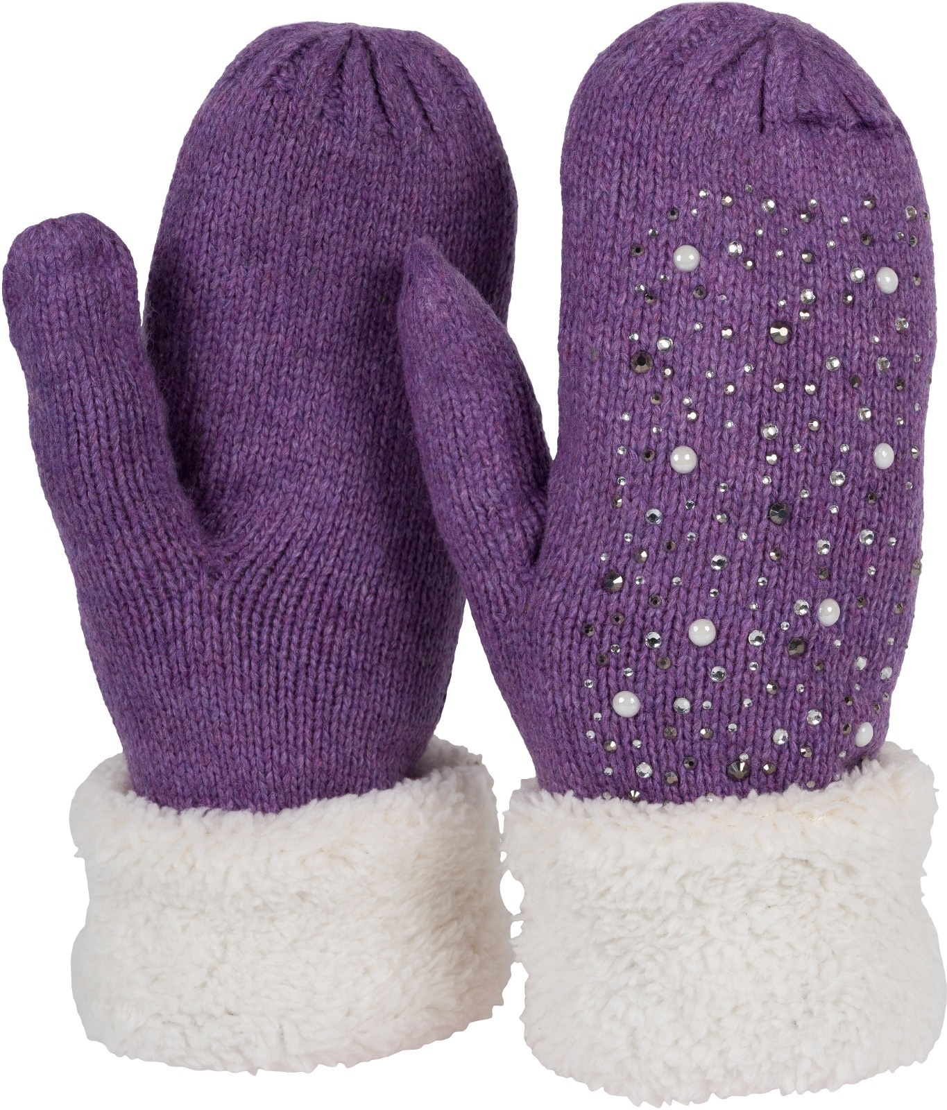styleBREAKER Fäustlinge "Strickhandschuhe Fäustlinge mit Strass und Perlen" 2 Stk.