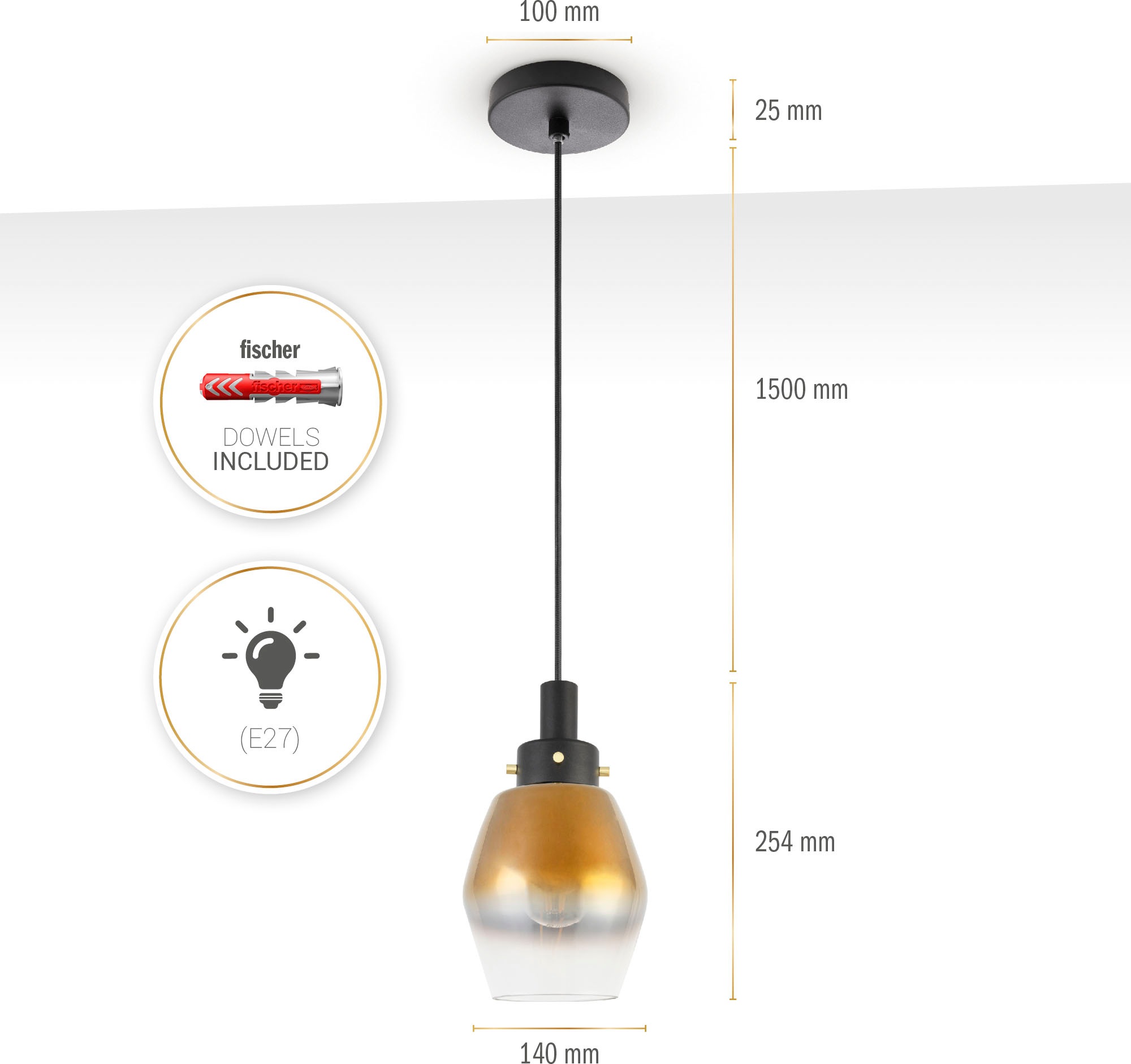 Paco Home Pendelleuchte »DORA«, Leuchtmittel E27 | ohne Leuchtmittel, Hängelampe Pendelleuche Glas Esstisch Industriell Vintage E27 Modern