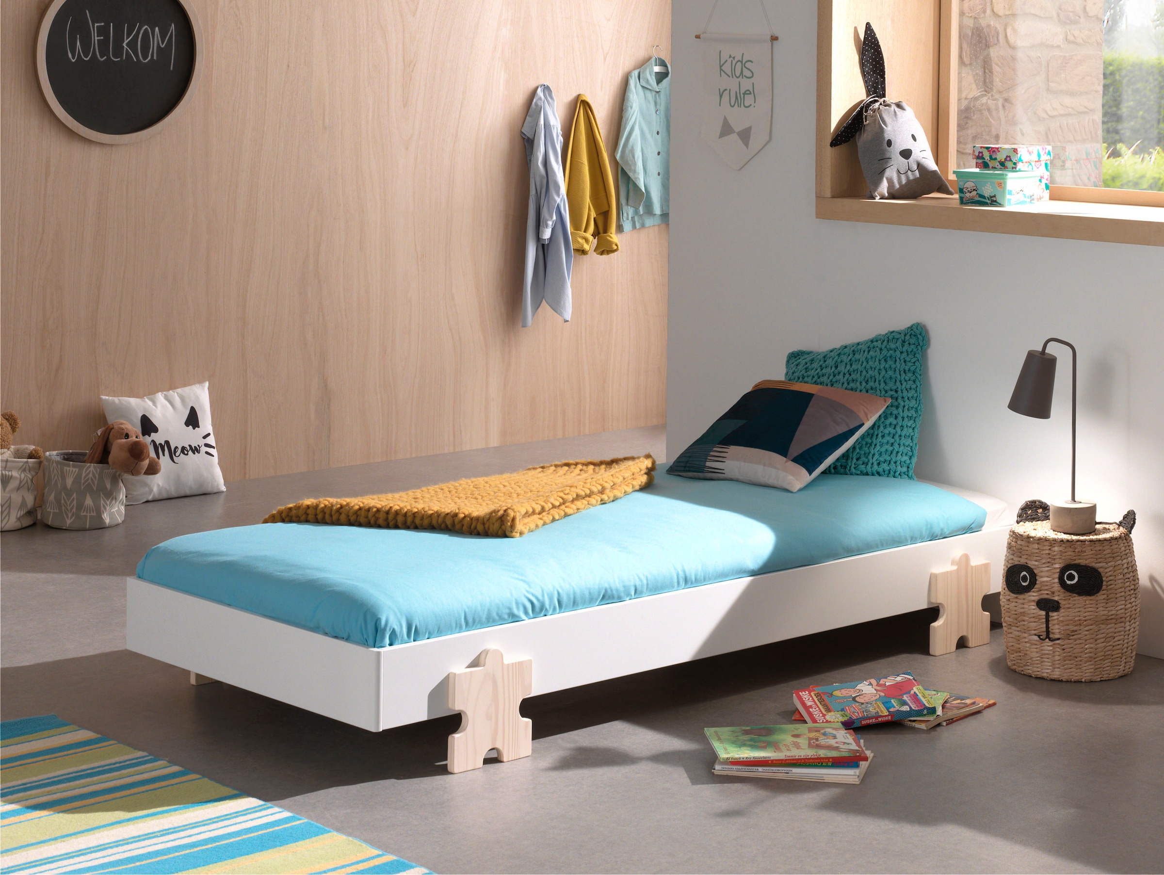 Vipack Kinderbett »Modulo«, (Made in Europe), Jugendbett, Einzelbett, Stapelbett mit Füßen in Puzzleoptik