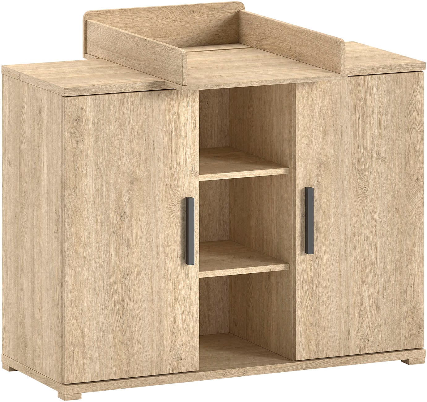 Wickelkommode VIPACK, B:115,5cm H:99cm T:72,2cmeiche dekor, eiche dekor, Spanplatte, Wickelkommoden, "SAM mit 2 Drehtüren u. offenen Fächern