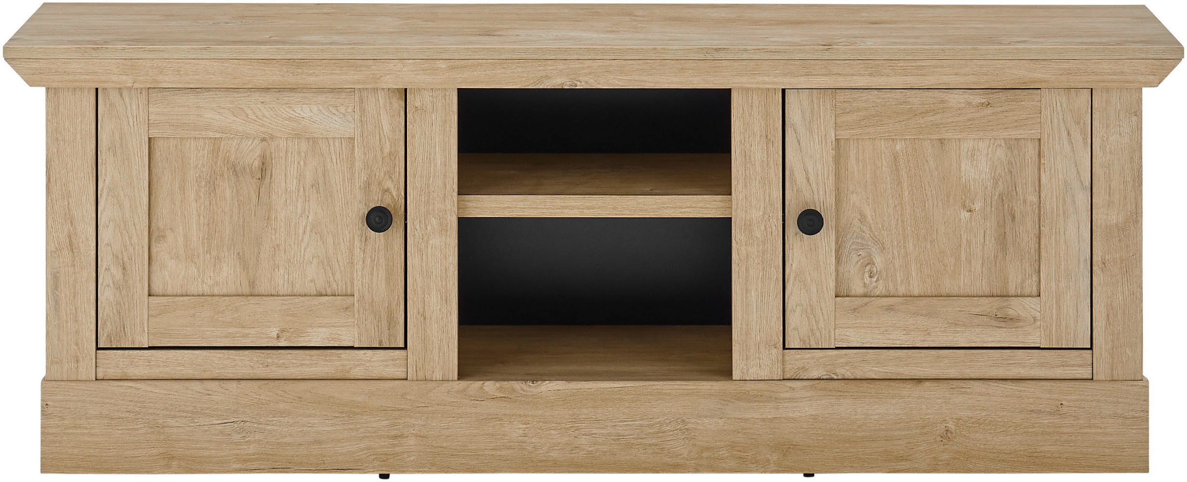 Home affaire Lowboard »Cornwall, Unterschrank im Landhausstil, Kommode, Eiche Dekor«, (1 St.), verschnörkelte Metallgriffe, offene Fächer und Türen, 152 cm breit