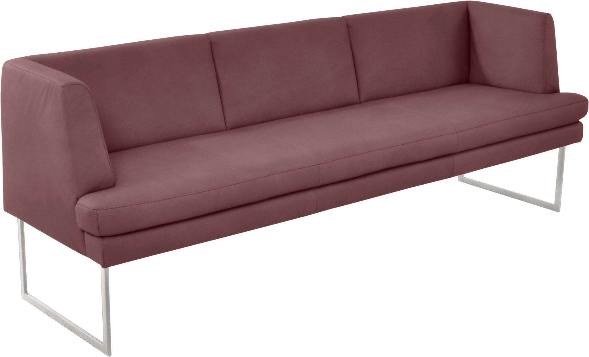 Polsterbank K+W KOMFORT & WOHNEN "Cube", rot (cabernet 15), B:229cm H:82cm T:67cm, Sitzbänke, Polsterbank, Hammerkissenoptik, 2 Breiten, Hochkantkufe in Edelstahloptik 2