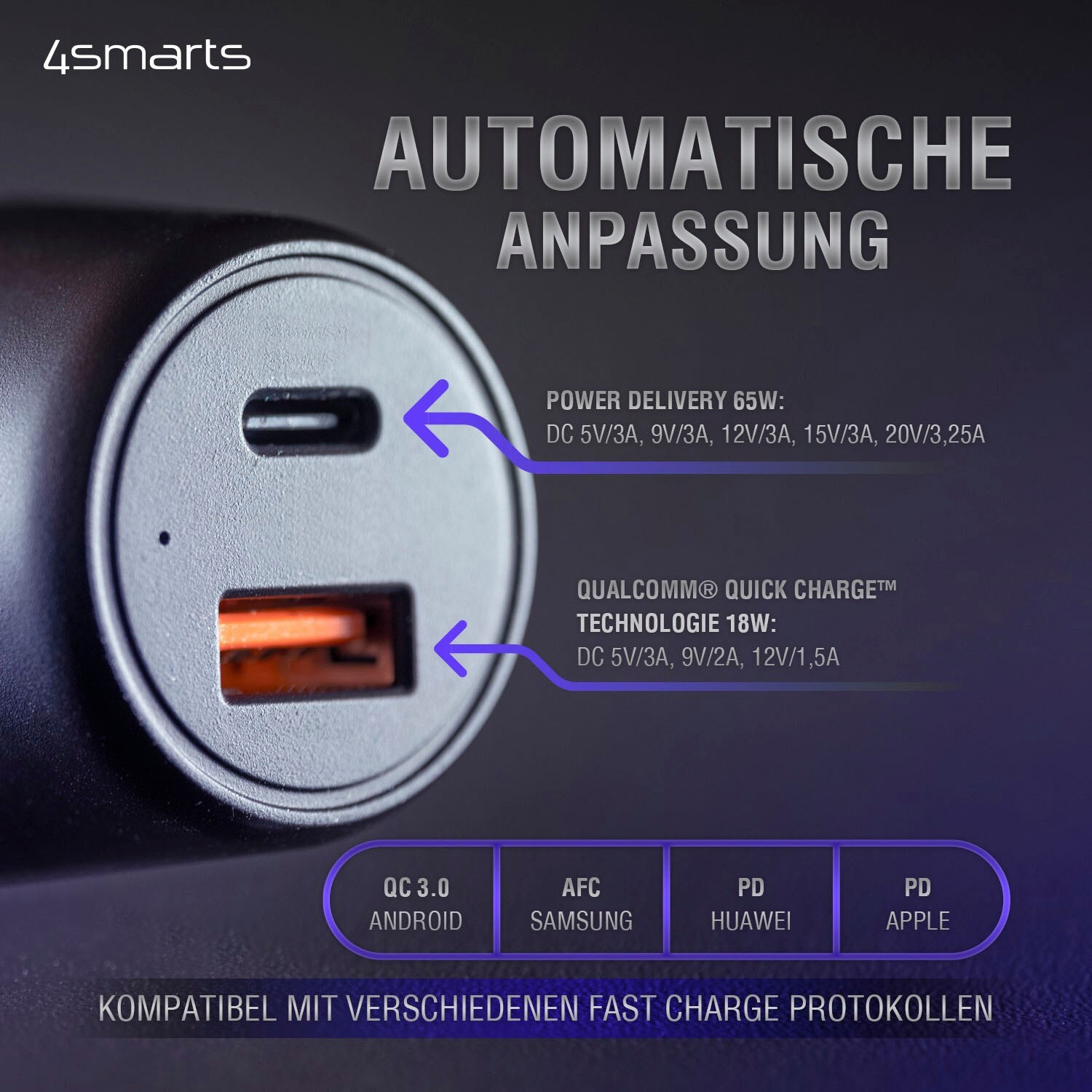 4smarts USB-Ladegerät »Kfz Ladegerät VoltRoad Ultimate 83W m. PD/ QC«