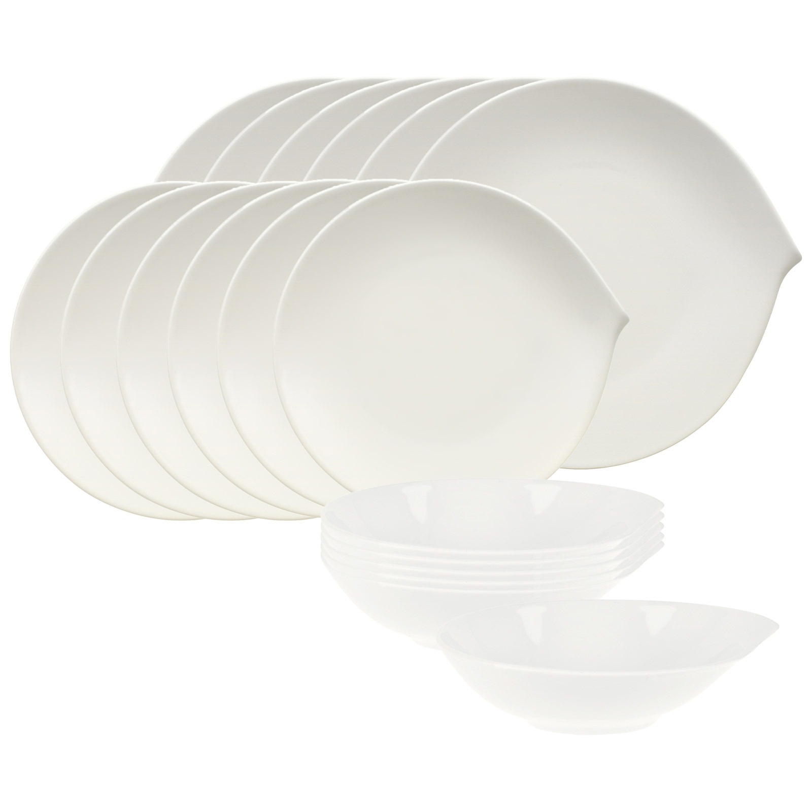 Villeroy & Boch Geschirr-Set "Tafelservice Flow 18er Set weiß" Spülmaschinengeeignet, Mikrowellenfest