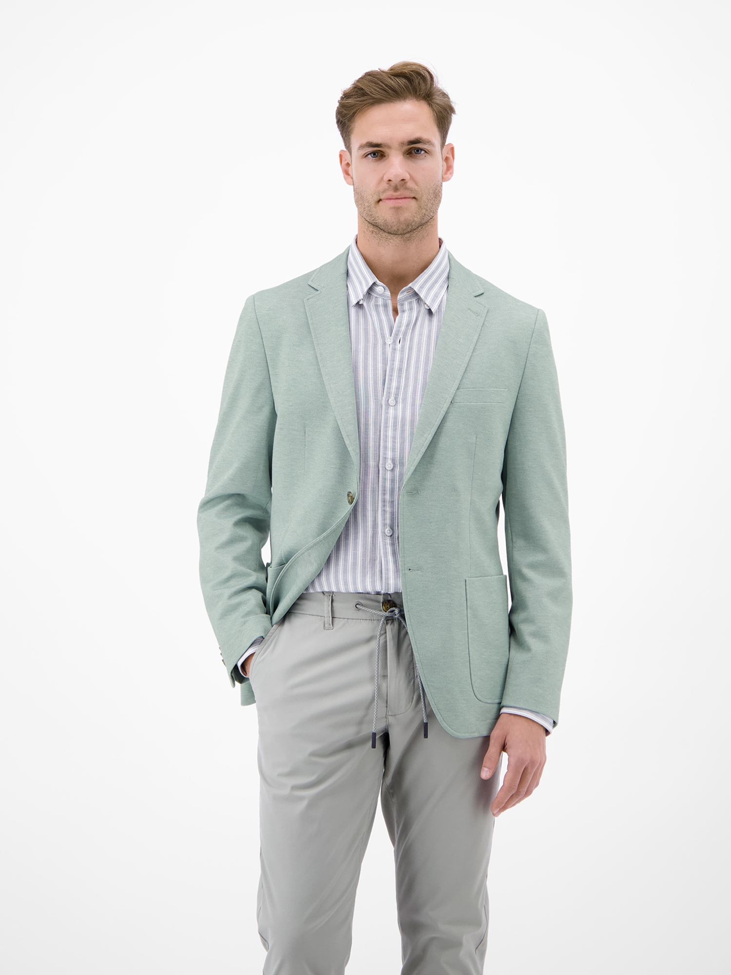 Jerseysakko LERROS "Jerseyblazer in Strickoptik", Herren, Gr. 27, tinted grau, 82% Polyester, 11% Viskose, 7% Elasthan, Sakkos