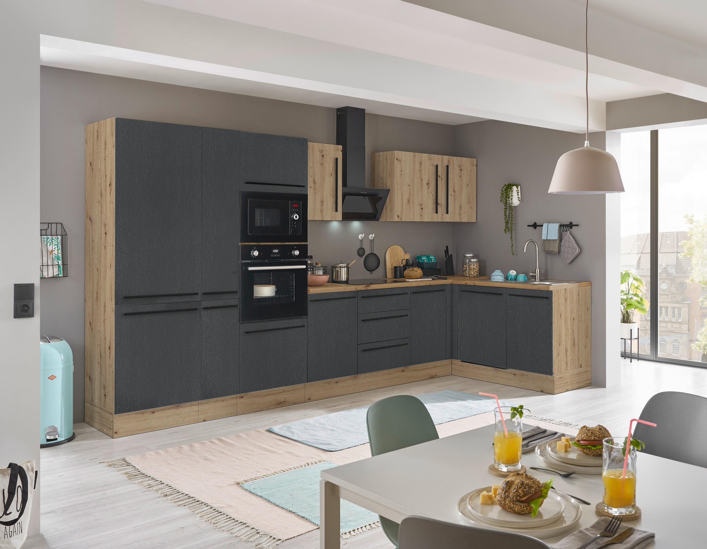 KOCHSTATION Winkelküche »Florida, Stellbreite 370x175 cm« wahlweise mit E-Geräten, mit Softclose für Türen und Schubkästen