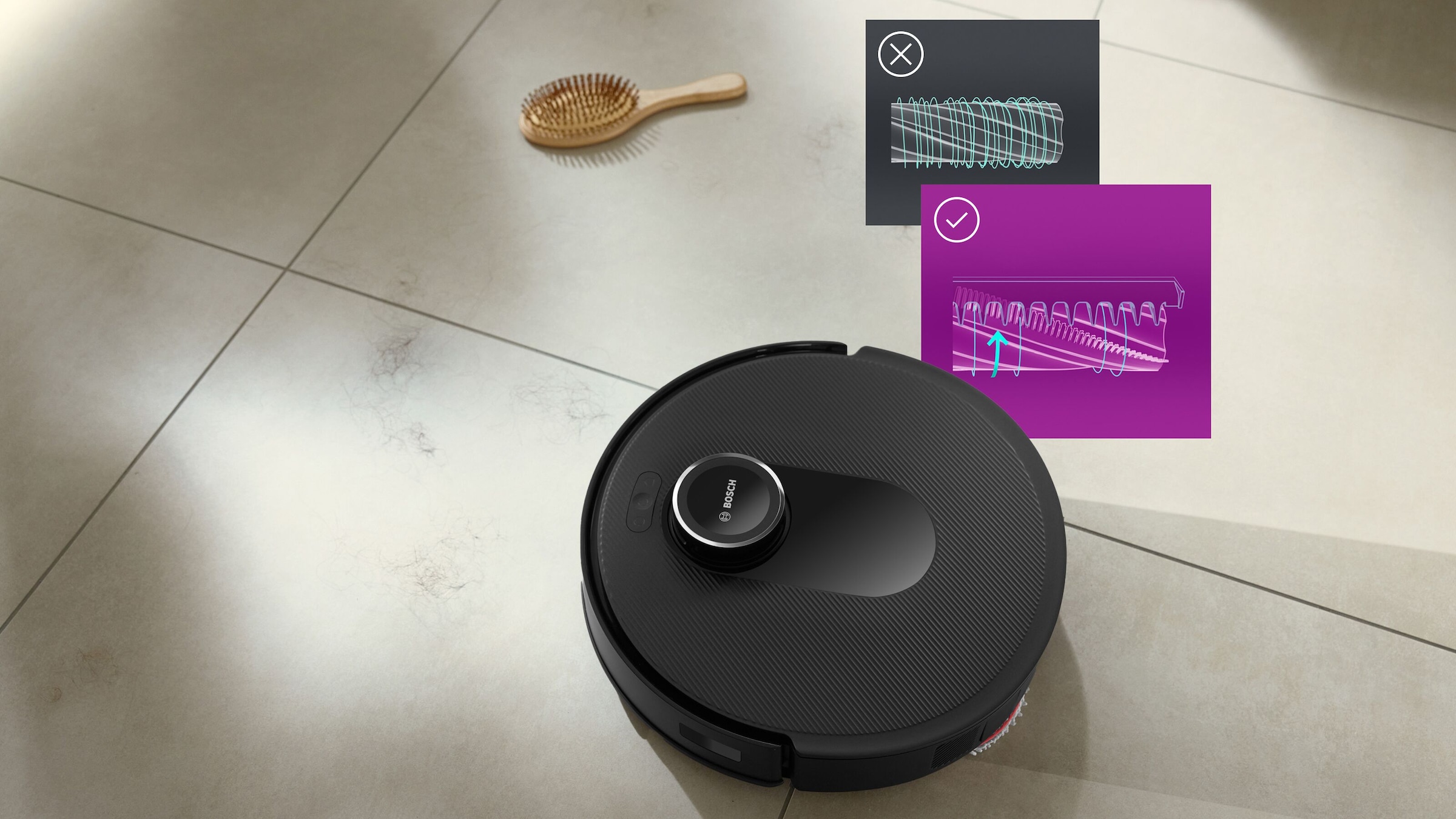 BOSCH Saugroboter »Spotless Max BCRDW3B, rotierende Wischpads, 70°C Selbstreinigung«, Datensicherheit, 11.000 Pa Saugkraft, Absaugstation, Carbon Bürste