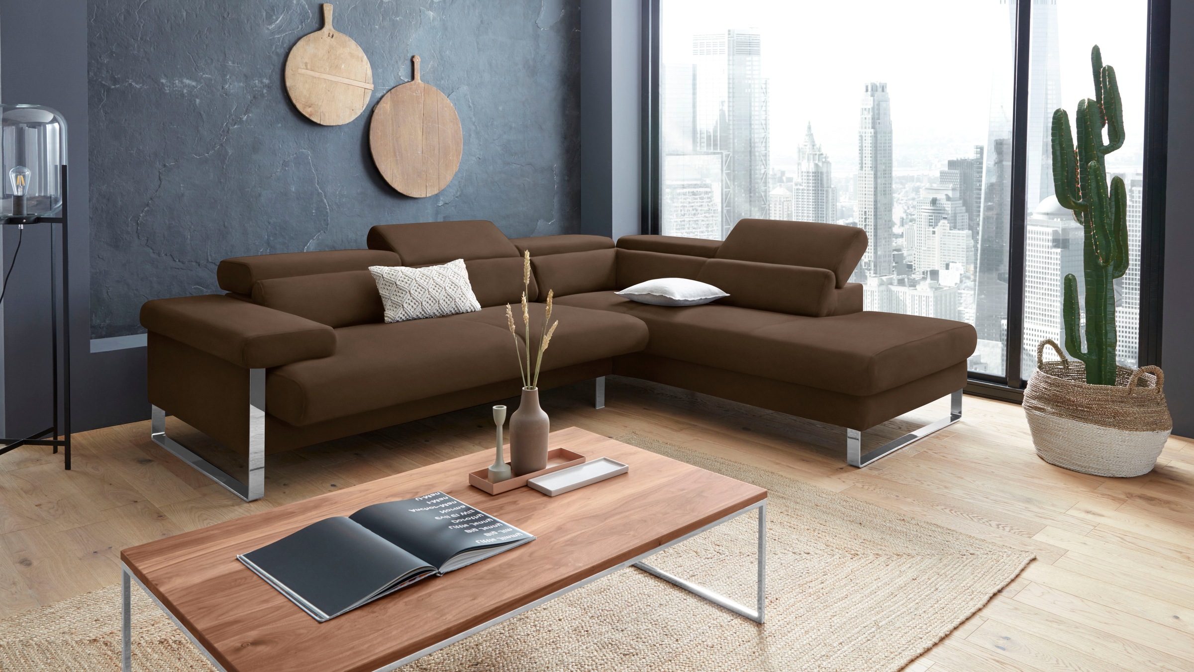 W.SCHILLIG Ecksofa »finn, toller Sitzkomfort, L-Form, hochwertige Verarbeitungsdetails«, German Design Award 2016, Fußgestell Chrom glänzend, Breite 281 cm