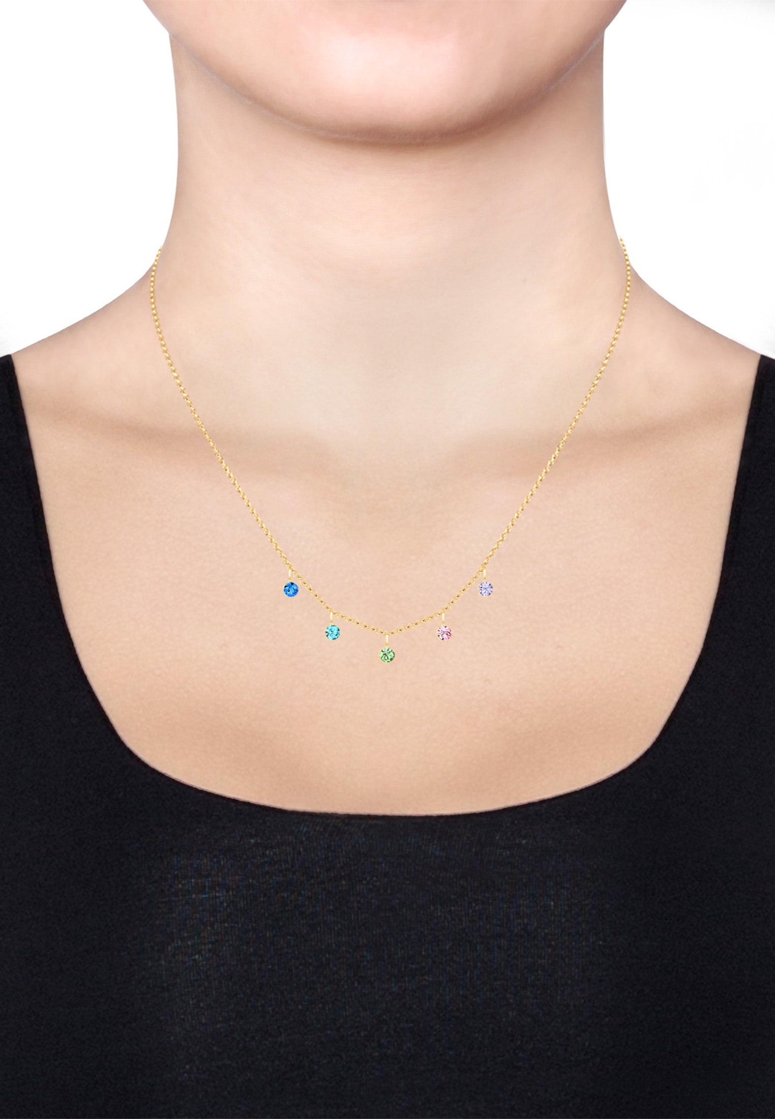 Elli Collierkettchen »Glas Kristalle Pastell 925 Sterling Silber vergoldet«