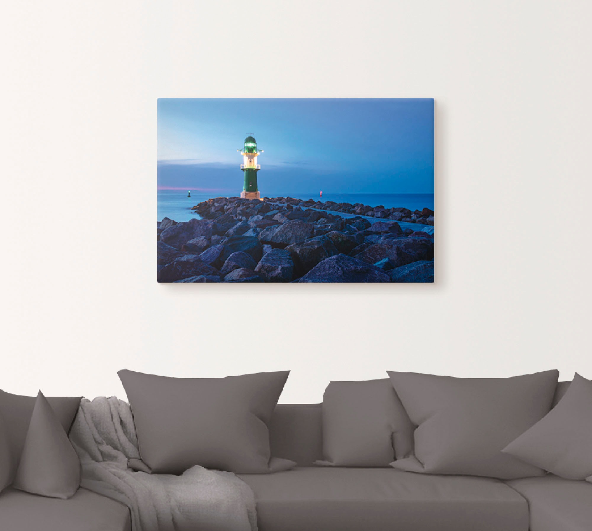 Thumbnail - Artland Leinwandbild "Mole bei Nacht in Warnemünde", Küste, (1 St.), auf Keilrahmen gespannt