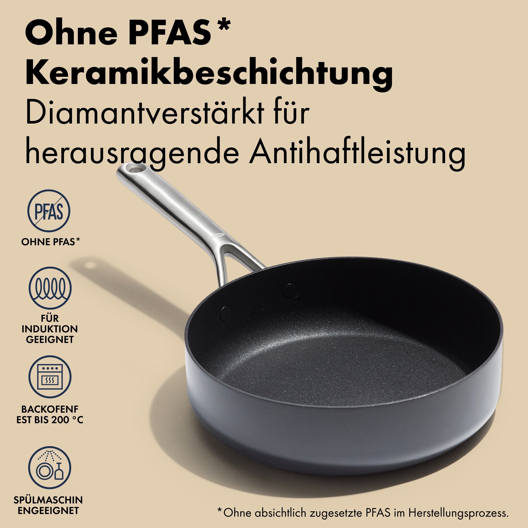 OXO Good Grips Servierpfanne »Ceramic Professional Antihaft-Sauteuse 24 cm mit Deckel« Edelstahl 1 tlg. mit hohen Wänden, ideal für Anbraten, Saucen und sanftes Köcheln