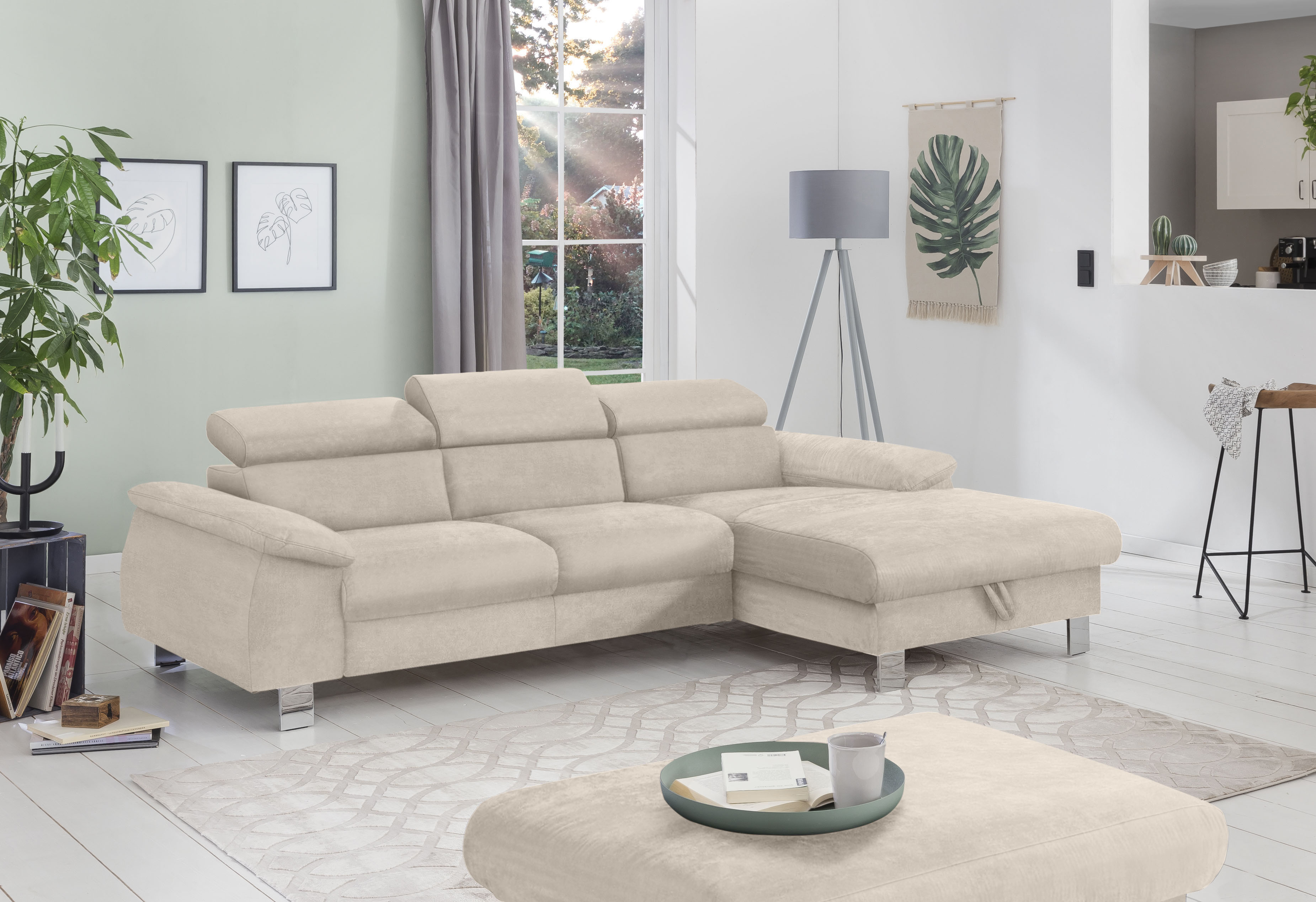 COTTA Ecksofa "Komaris L-Form, B: 244 cm" mit Kopfteilverstellung, optional Schlaffunktion, Bettkasten & Licht