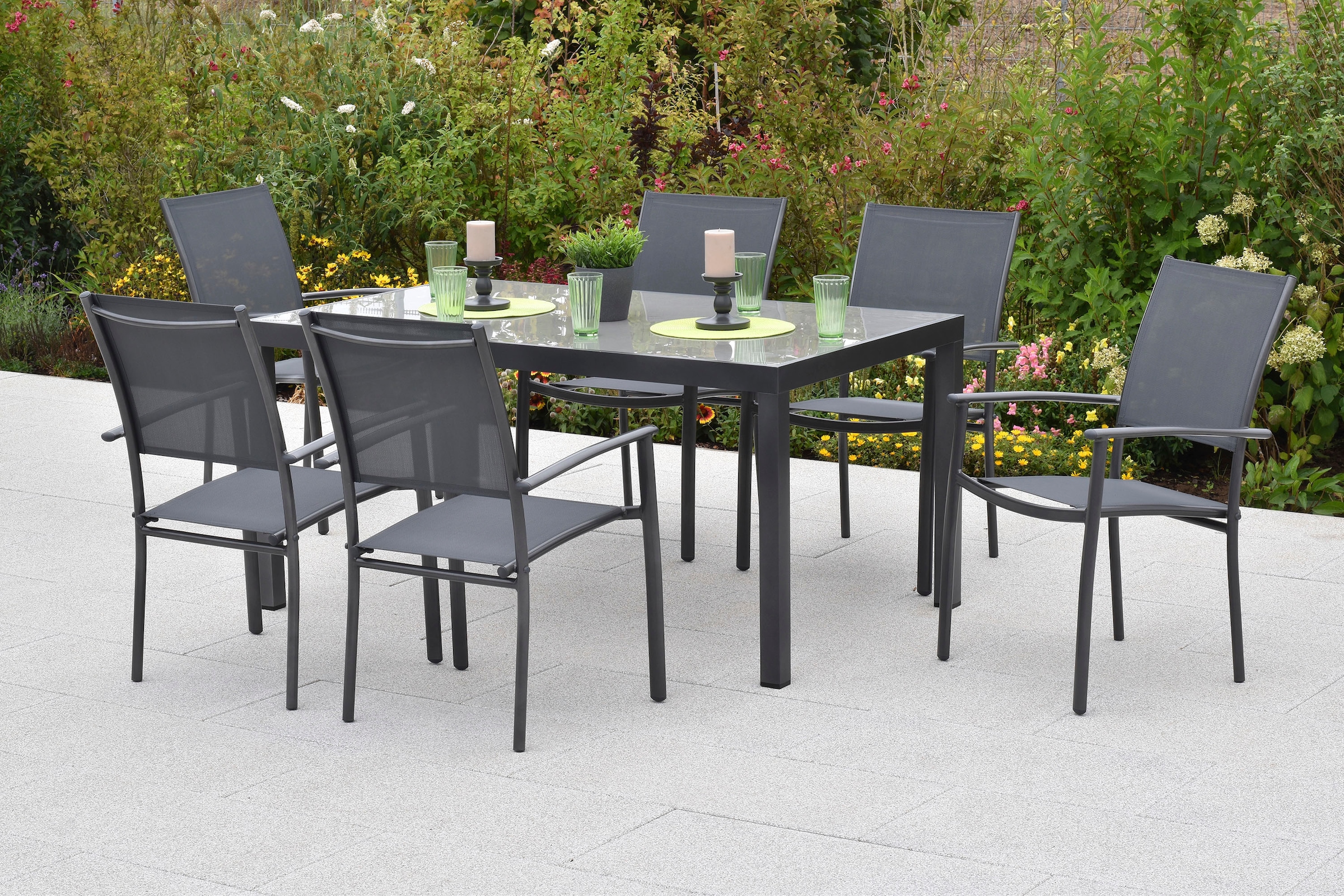 MERXX Garten-Essgruppe ""Milano"", (Set, 7 tlg.), Sessel stapelbar, graue G günstig online kaufen