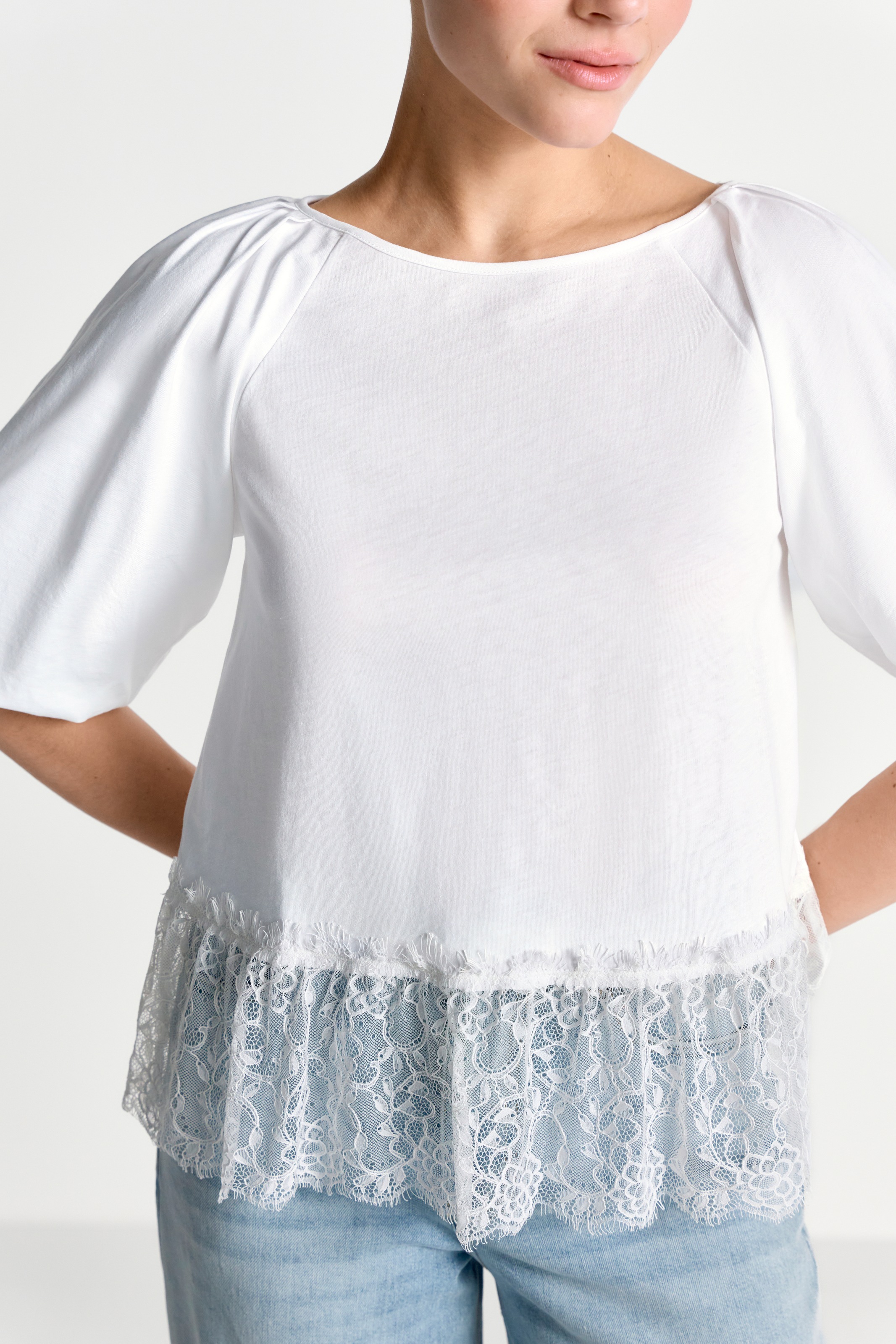 RICHROYAL T-Shirt Regular fit mit Spitzensaum günstig online kaufen