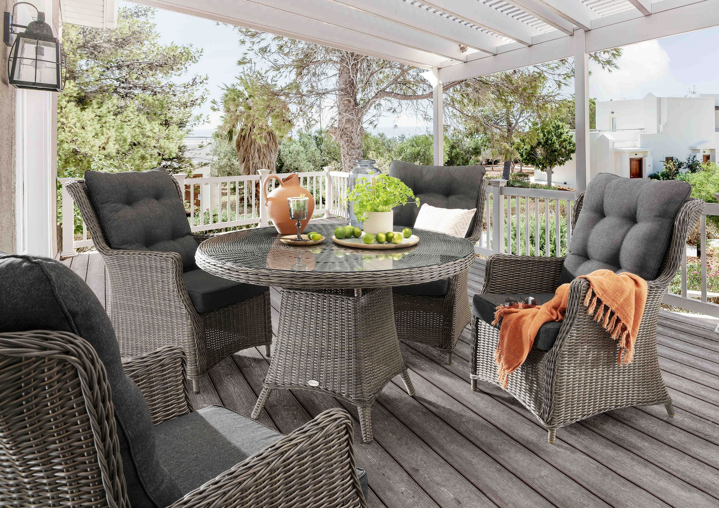 Garten-Essgruppe DESTINY, grau, Sitzmöbel-Sets, "CASA LUNA", Aluminium, Polyrattan