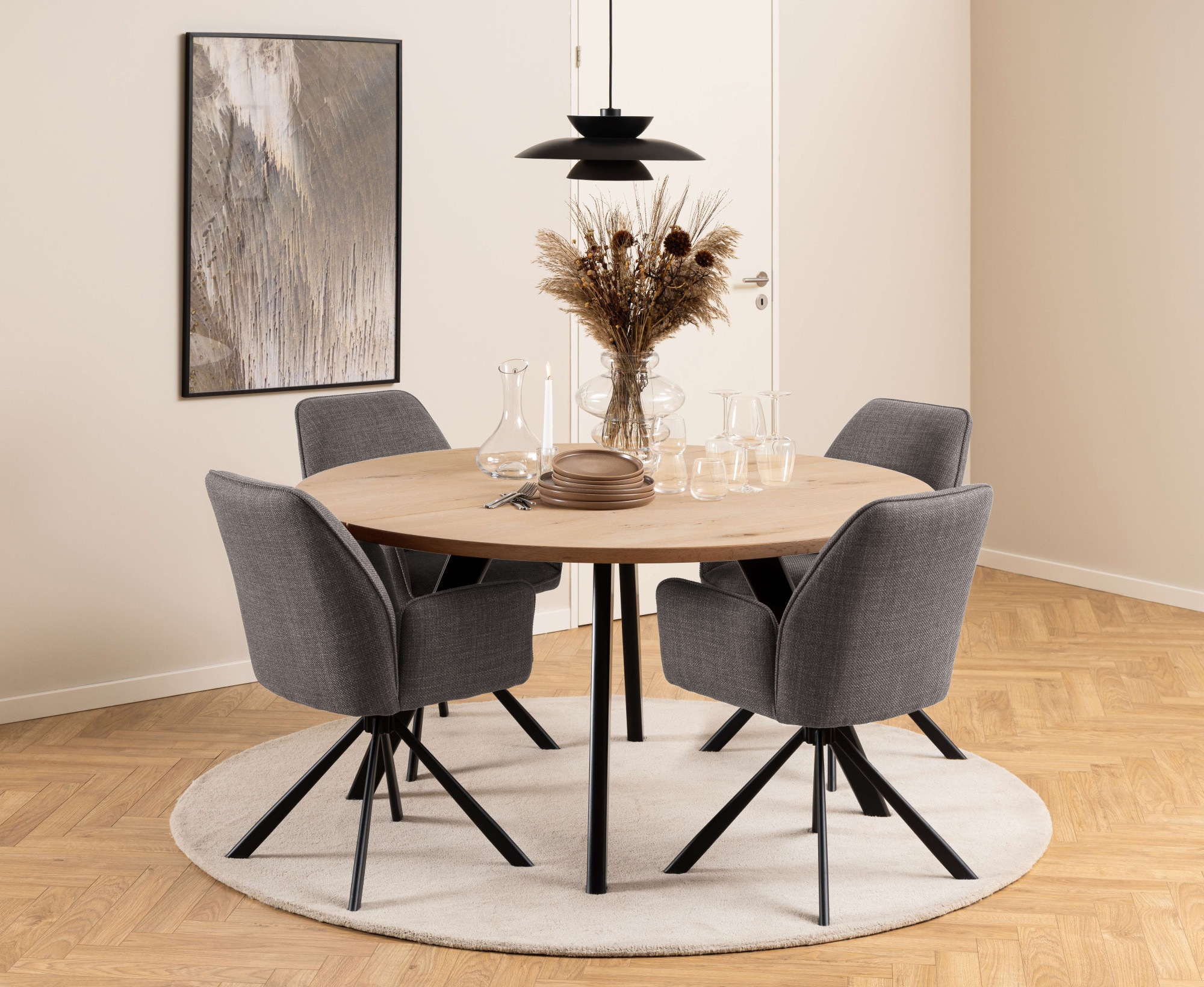 ACTONA GROUP Esszimmerstuhl »Glenda Armlehnstuhl, Polsterstuhl,«, Luxus-Microfaser, gepolstert, mit Armlehne, schwarze Stahlbeine, drehbar, 2er-Set