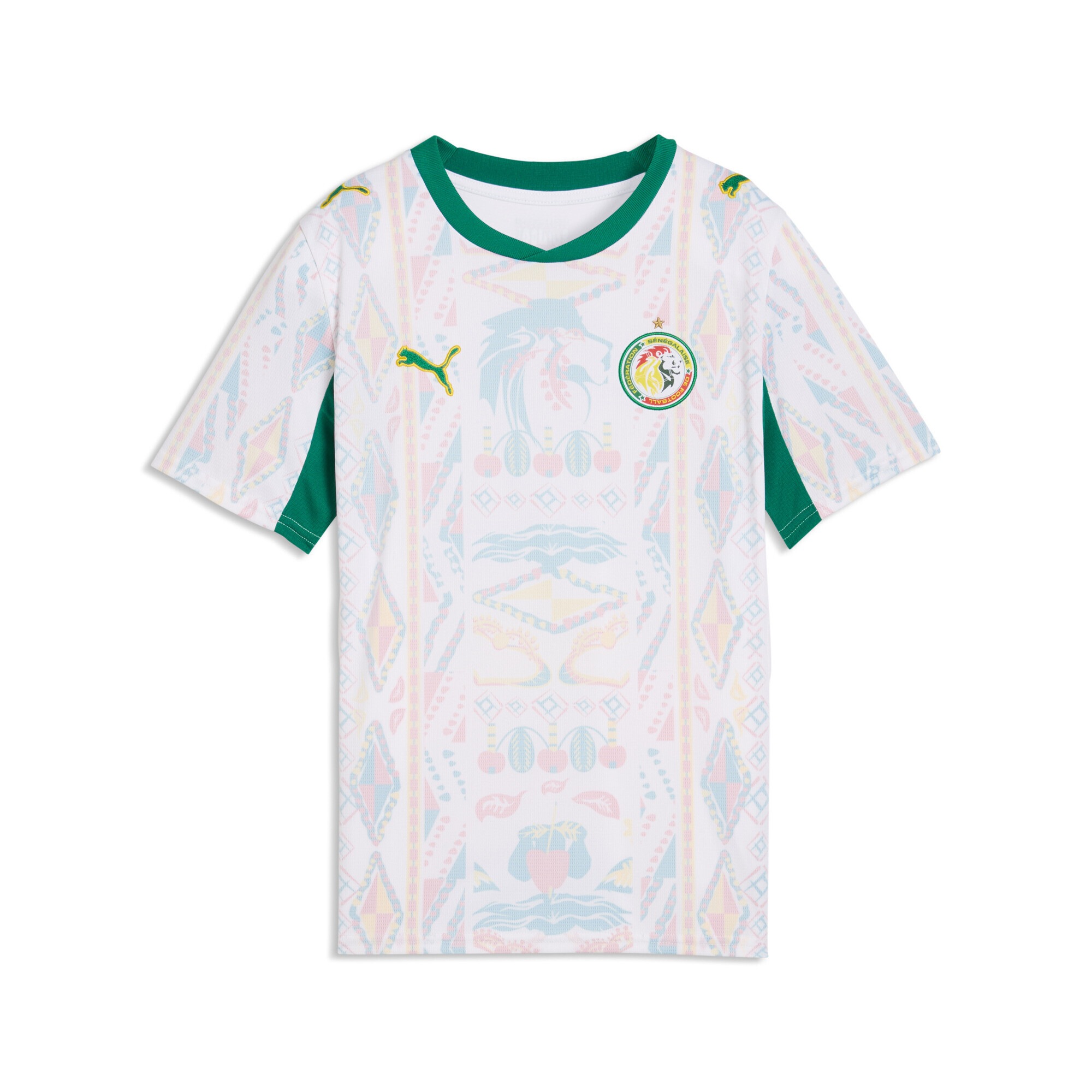 Trainingsshirt PUMA "Senegal 2026 Heimtrikot Jugendliche", Jungen, Gr. 116, weiß wild grün, Obermaterial: 100% Polyester; Kragen: 100% Polyester; Einsatz: 100% Polyester, regular fit, Rundhals, Shirts