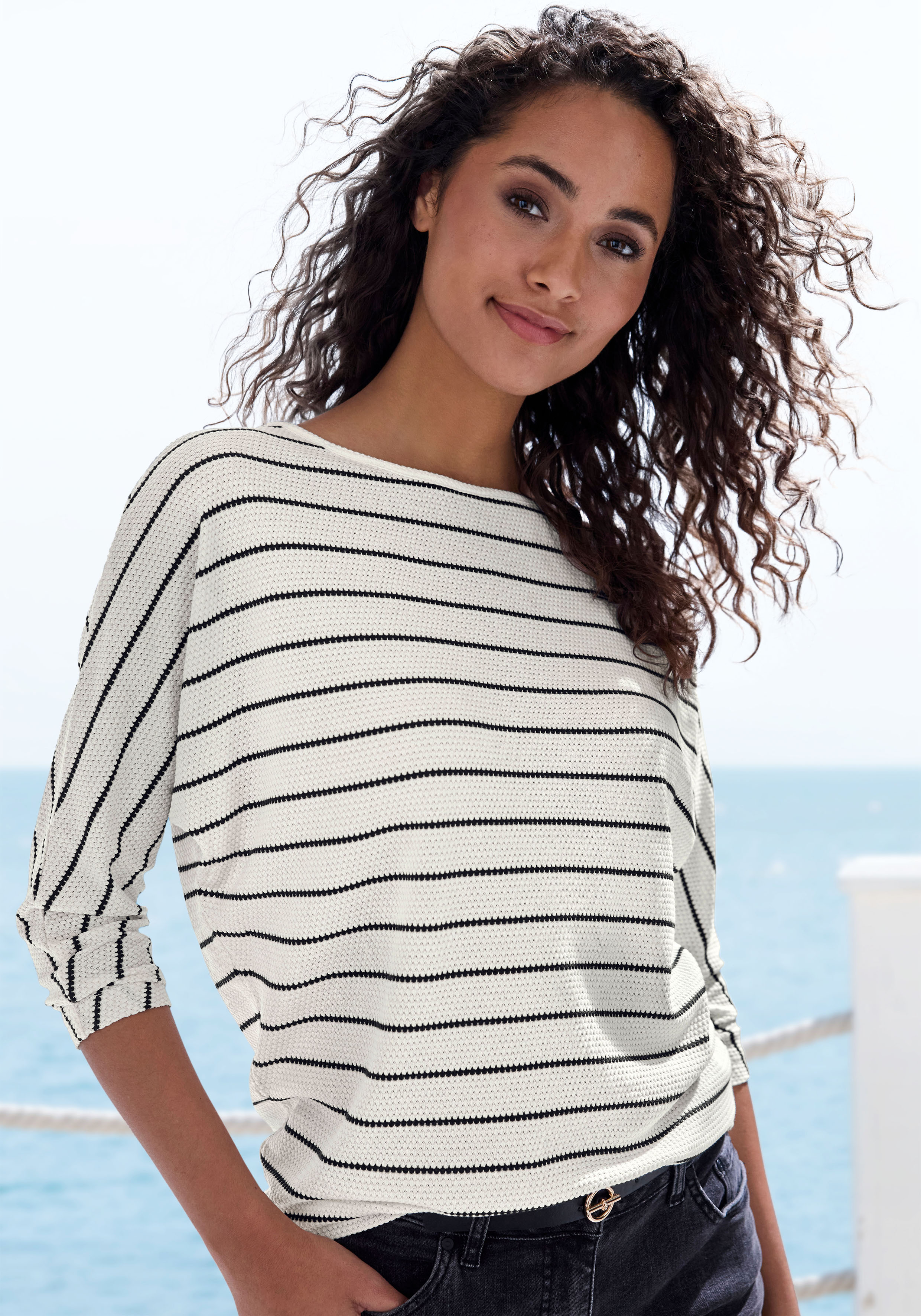 Vivance 3/4-Arm-Shirt "mit modischer Streifenstruktur" aus luftiger Baumwoll-Viskose-Qualität