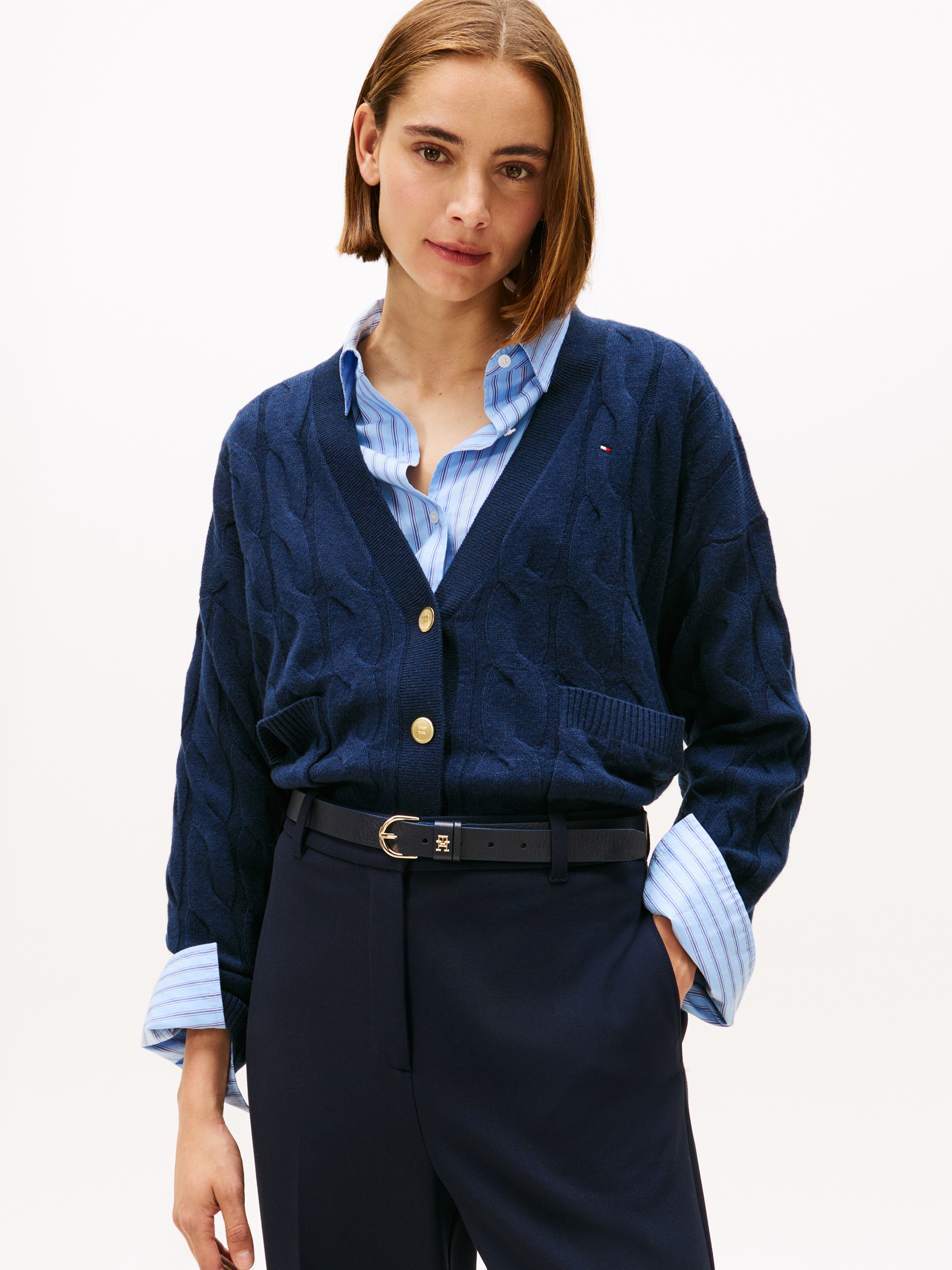 Tommy Hilfiger Strickjacke "SOFT WOOL CABLE CARDIGAN", mit Zopfmuster, aus günstig online kaufen