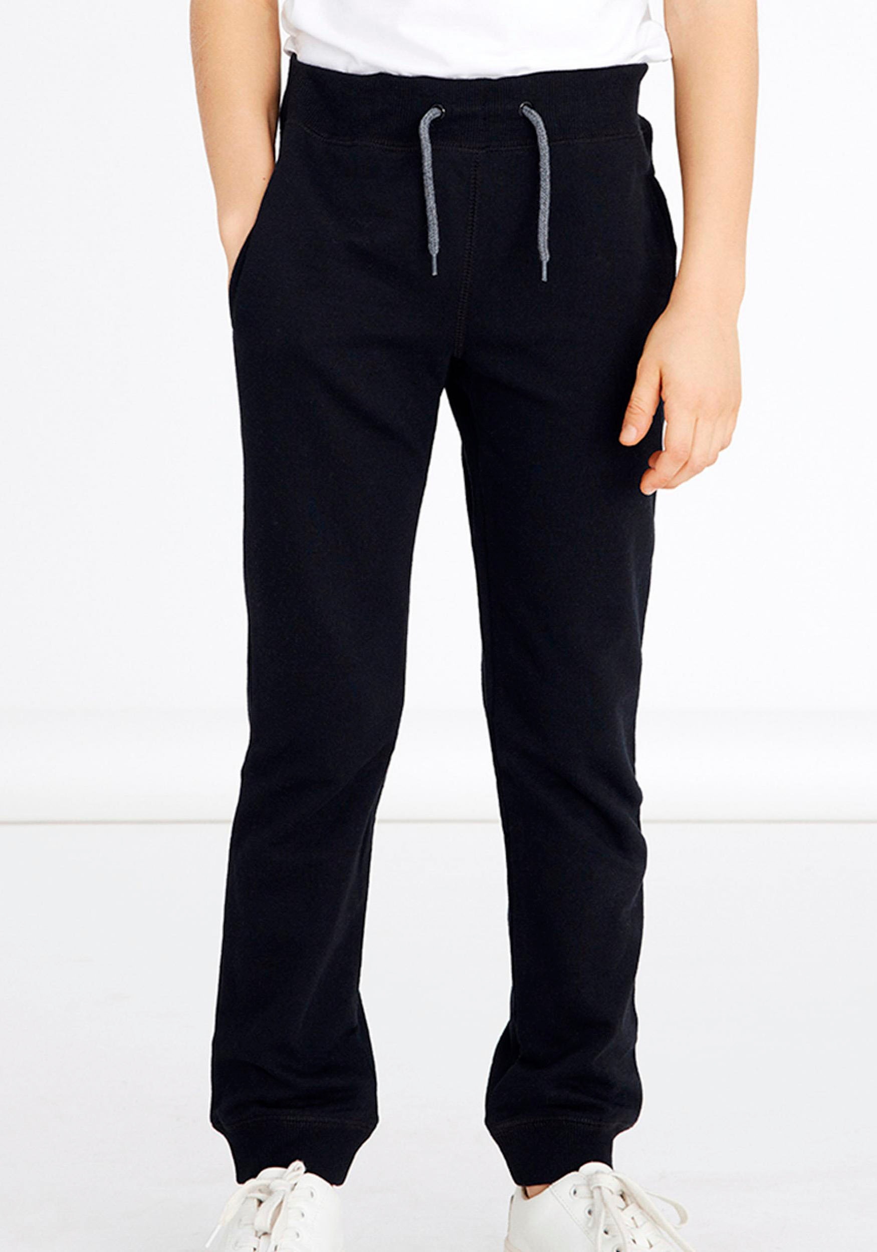Sweathose NAME IT "NKMSWEAT – Jogger mit verstellbarem Bund und Rippbündchen", Jungen, Gr. 164, N-Gr, schwarz, angeraute Sweatware, Obermaterial: 80% Baumwolle, 20% Polyester, unifarben, regular fit knöchellang, Hosen Sweathose, unifarben, casual, regular