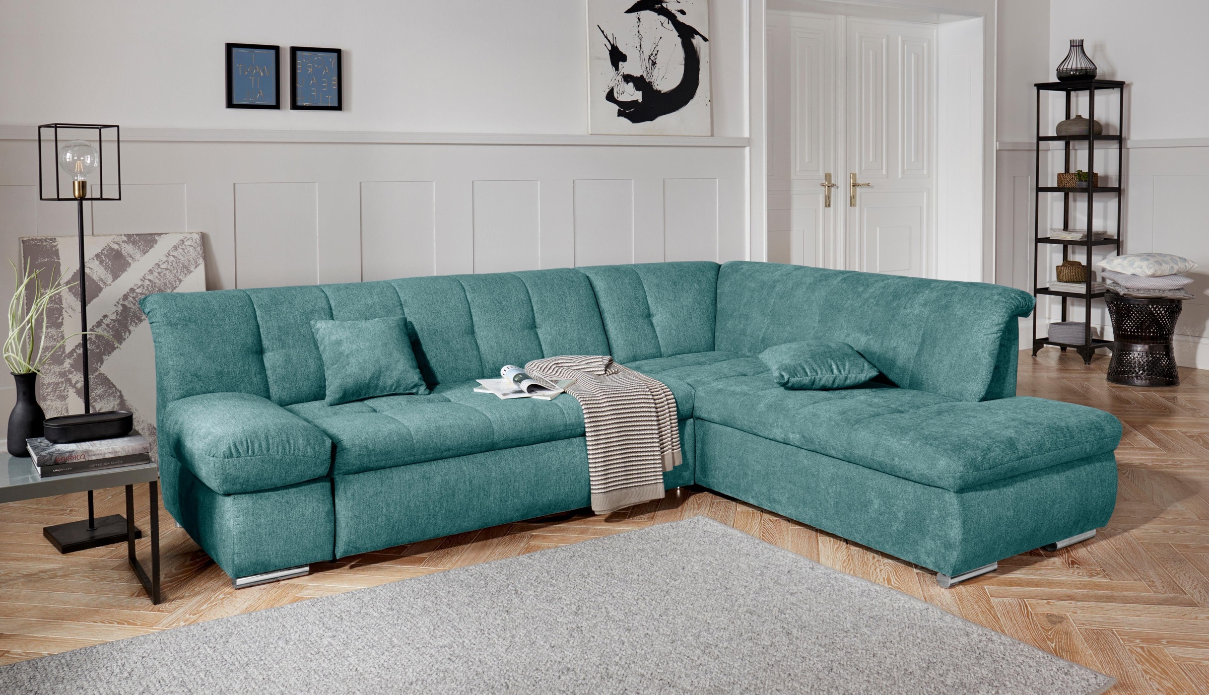 DOMO collection Ecksofa "MONA 271x213 cm, modern und komfortabel" whlw. mit Bett- und Armlehnfunktion, L-Form