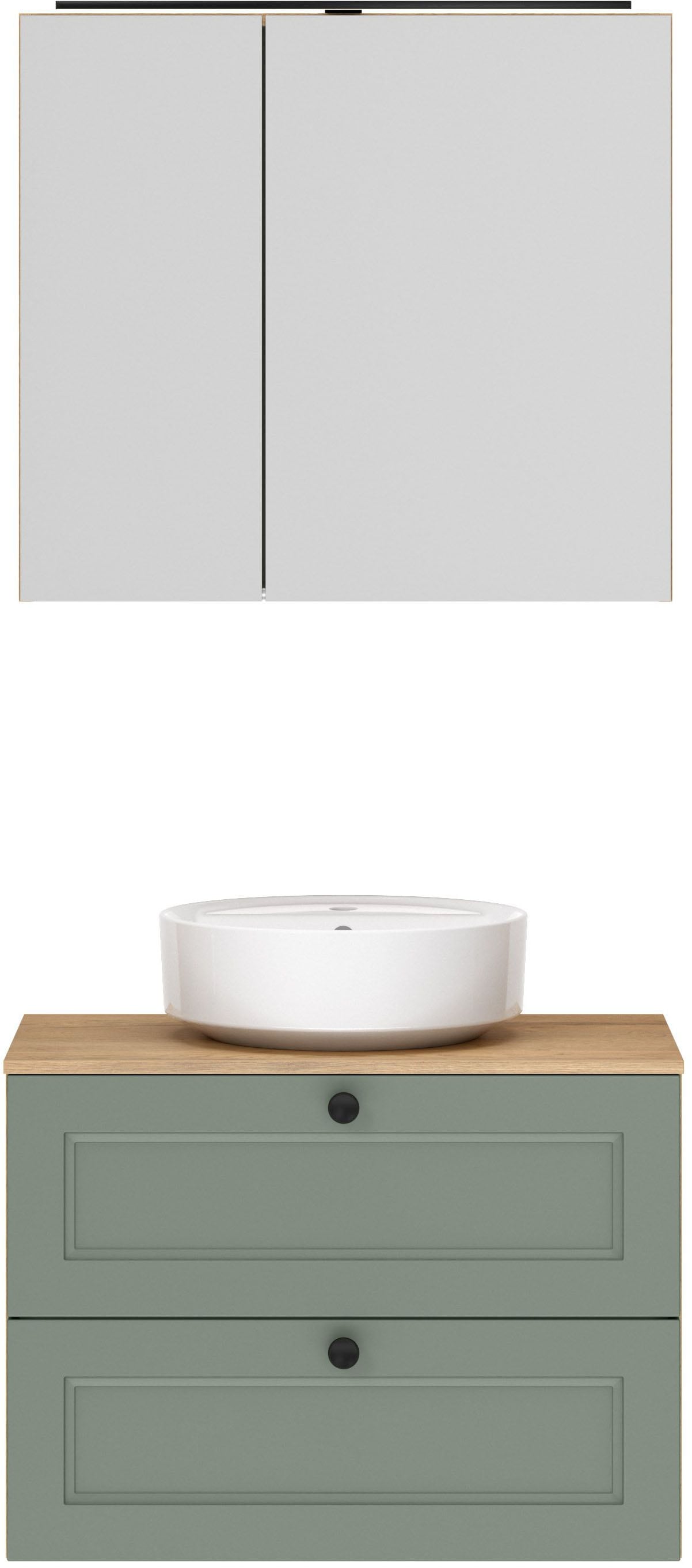 nobilia Badmöbel-Set "Cascada" Set, inkl. Aufsatzwaschbecken und Spiegelschrank mit Beleuchtung, 2 Stk. tlg.