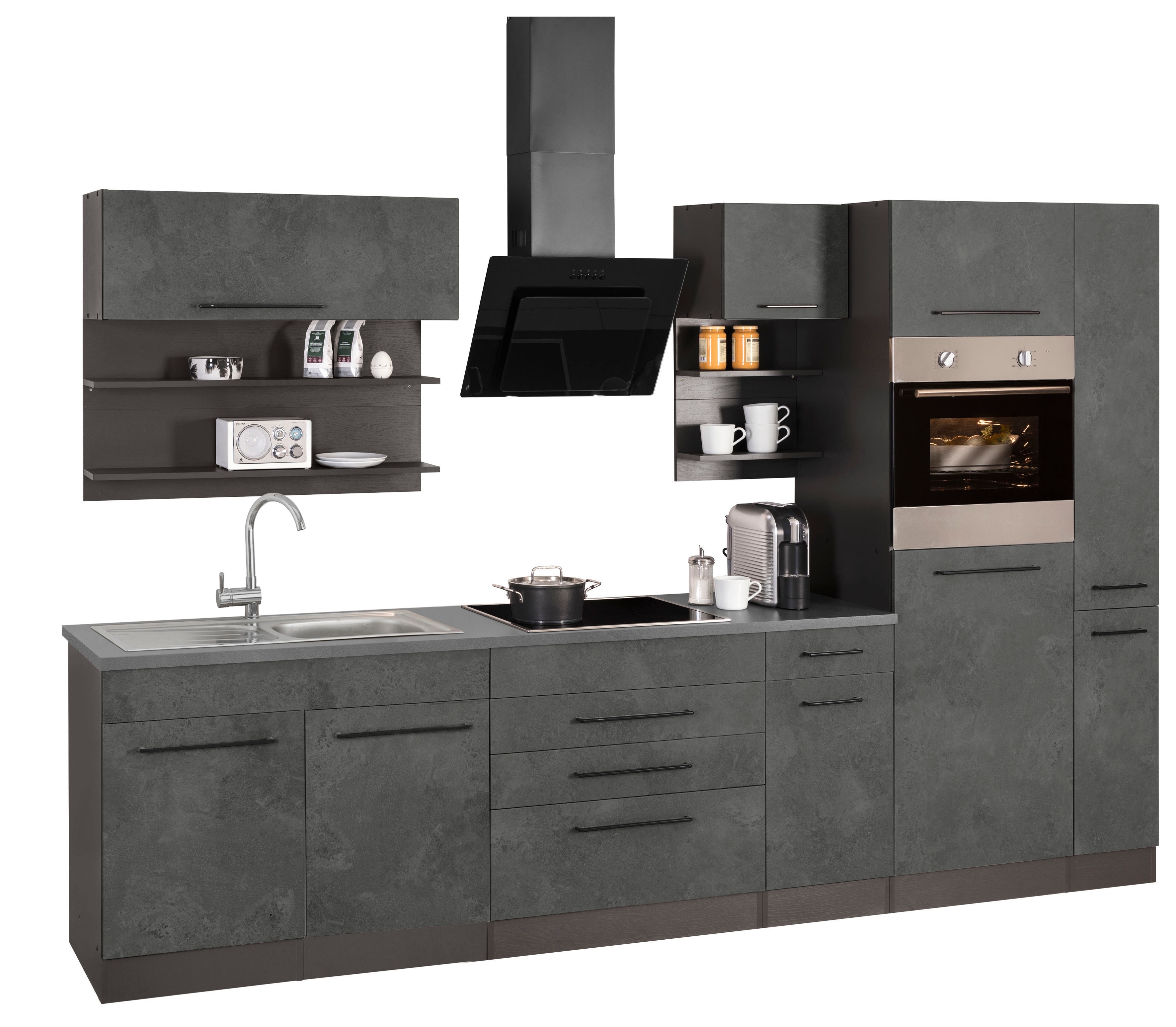 Thumbnail - KOCHSTATION Küchenzeile "KS-Tulsa", ohne E-Geräte, Breite 320 cm, schwarze Metallgriffe, MDF Fronten