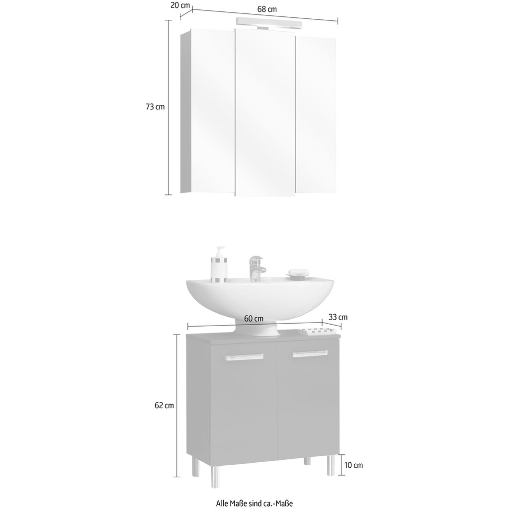 Saphir Badmöbel-Set »Quickset 2-teilig, Waschbeckenunterschrank mit LED-Spiegelschrank«, (2 St.)